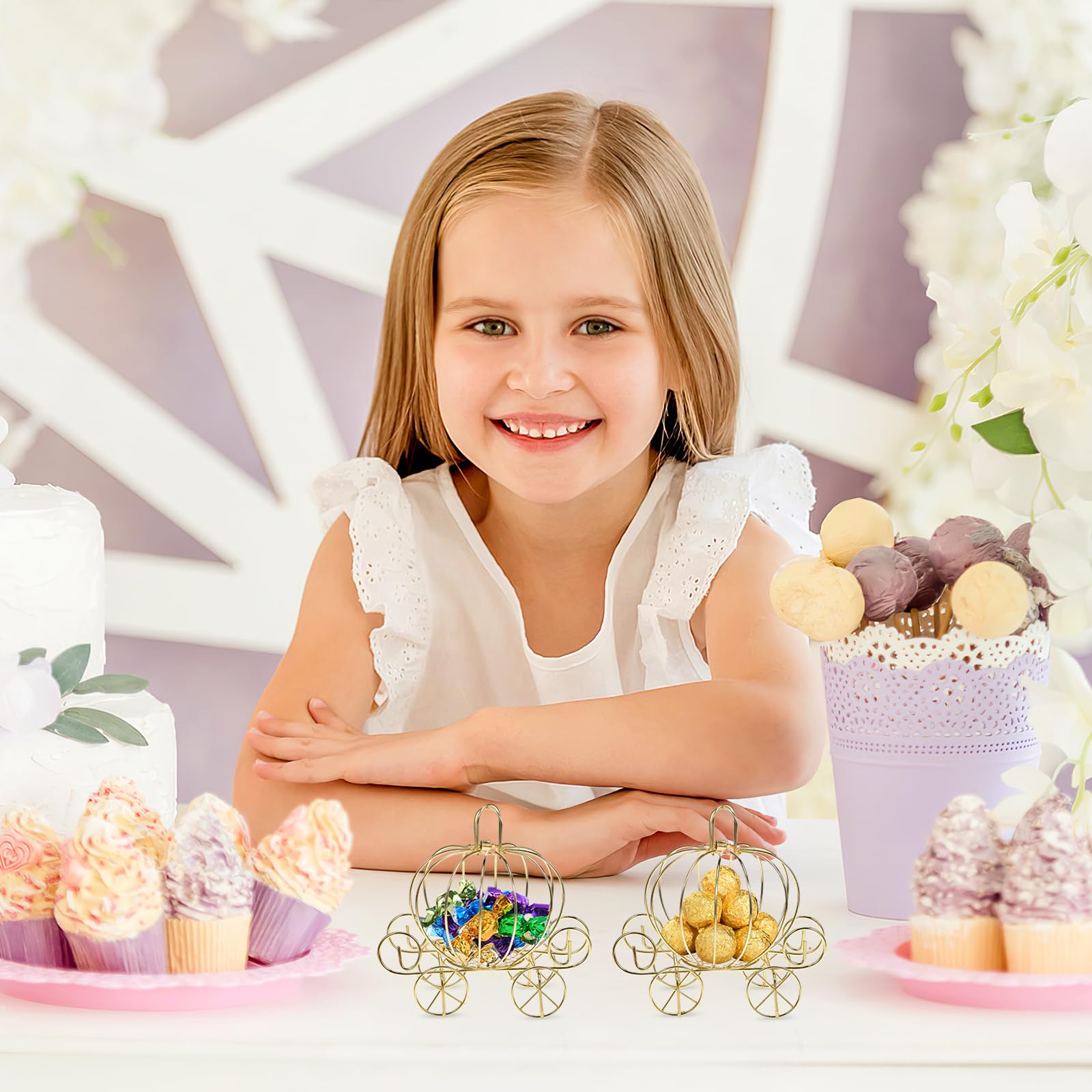 BESPORTBLE Pumpkin Carriage Centerpiece, 6Pcs Carriage Candy Box Decorative Carriage Centerpiece Gold Wire Princess Pumpkin Cart for Wedding Birthday Party Table Centerpiece Decor