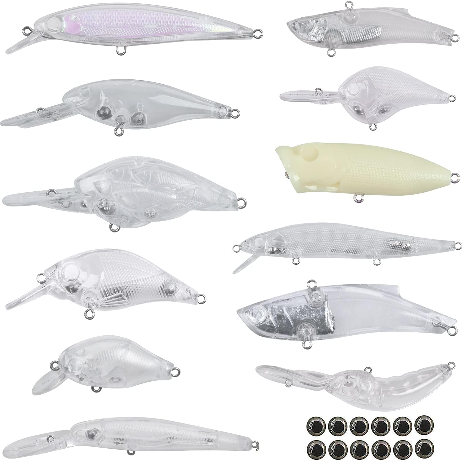 Unpainted Fishing Lures DIY Minnow Kit 12pcs Blank Hard Crankbait