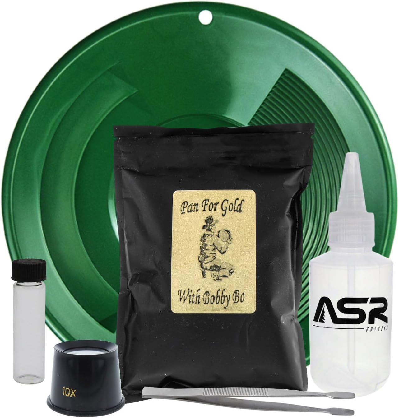 ASR Outdoor 1LB Paydirt Gold Panning Kit with Beginner Prospecting Tools Equipment 6pc, Green