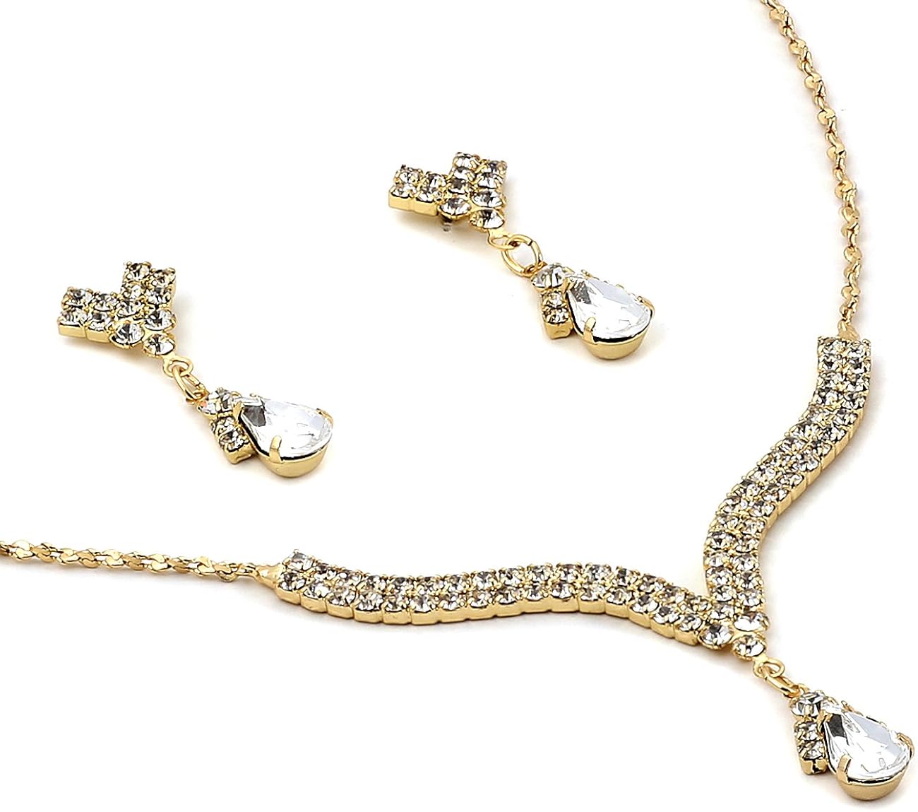 Miniatura 2 de Topwholesalejewel Collar de diamantes de imitación con centro de lágrima azabache juego de aretes colgantes, Diamante de imitación