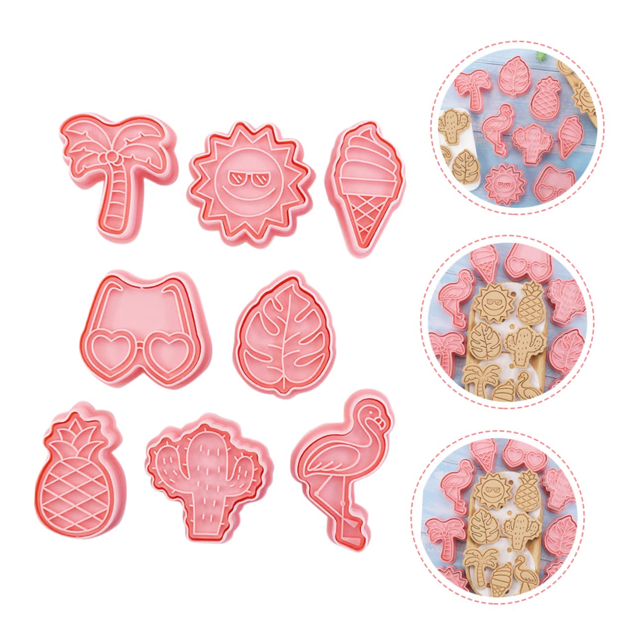 Cabilock 8Pcs Summer Beach Cookie Molds Fun Press Cookie Stamps for Creative Baking Plastic with Easy Demolding for Hawaiian Theme Parties and