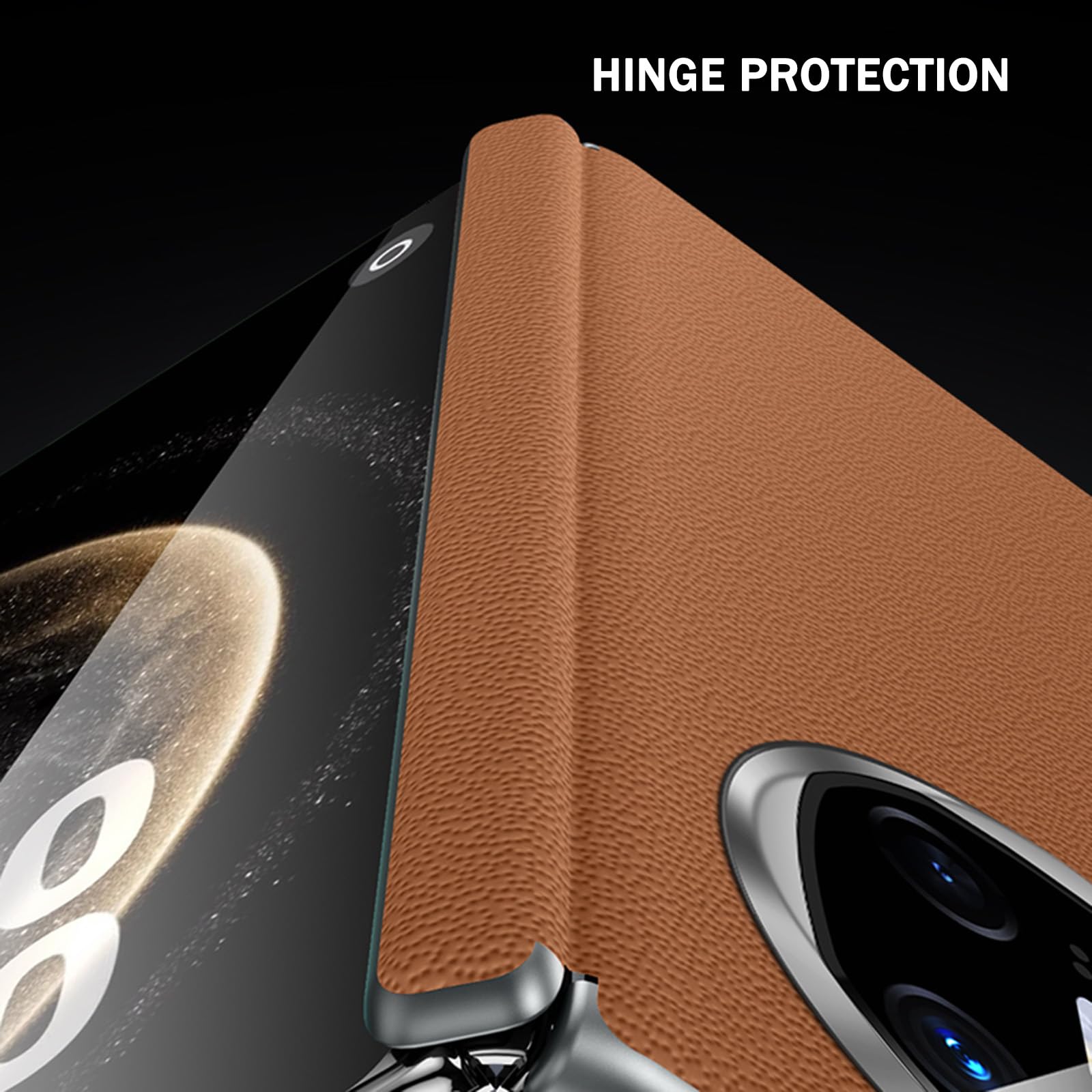 Magnetyczne etui do Huawei Mate X6, luksusowe etui z klapką z prawdziwej skóry, zawias, ochrona przed wstrząsami, bezprzewodowe ładowanie, powłoka biznesowa, brązowa, Mate X6