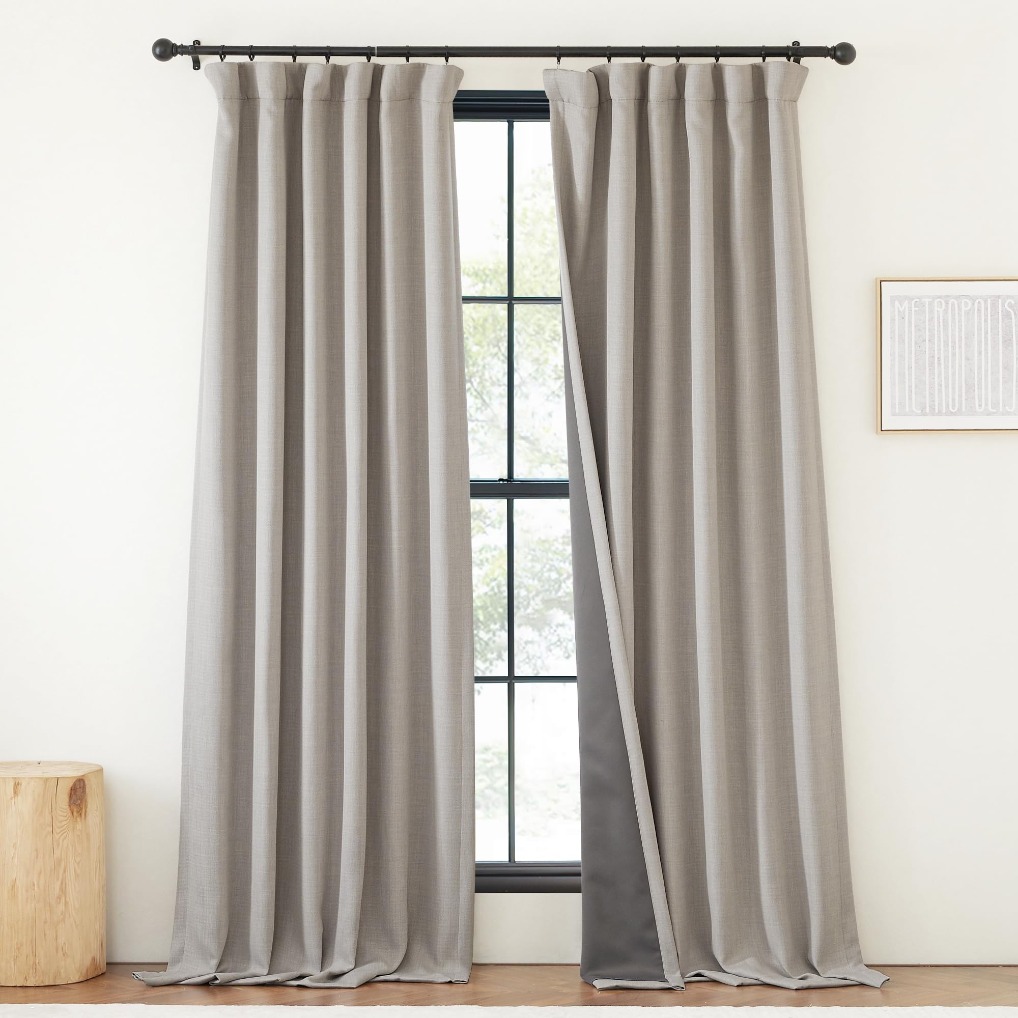 NICETOWN Thick Linen 100% Blackout Curtains 84 inch Length, Pinch Pleated Heat & Light Blocking Curtains Thermal Insulated Sound Reducing Window Treatments for Bedroom, Angora, W50 x L84, 1 Panel
