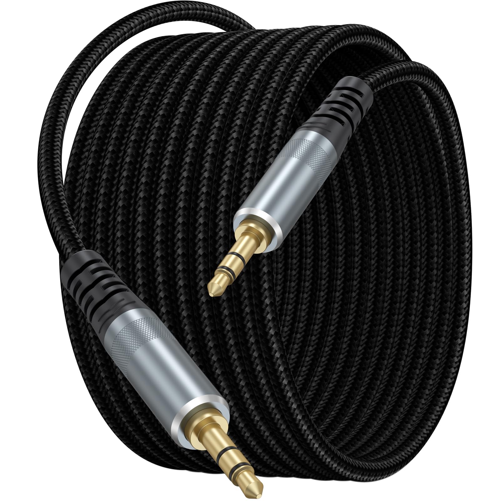 Câble auxiliaire tressé mâle vers mâle de 4,6 m de long, câble audio tressé 3,5 mm, noyau OFC avec prise casque auxiliaire 1/8 pour voiture, smartphone, TV, commutateur, ordinateur portable (noir)