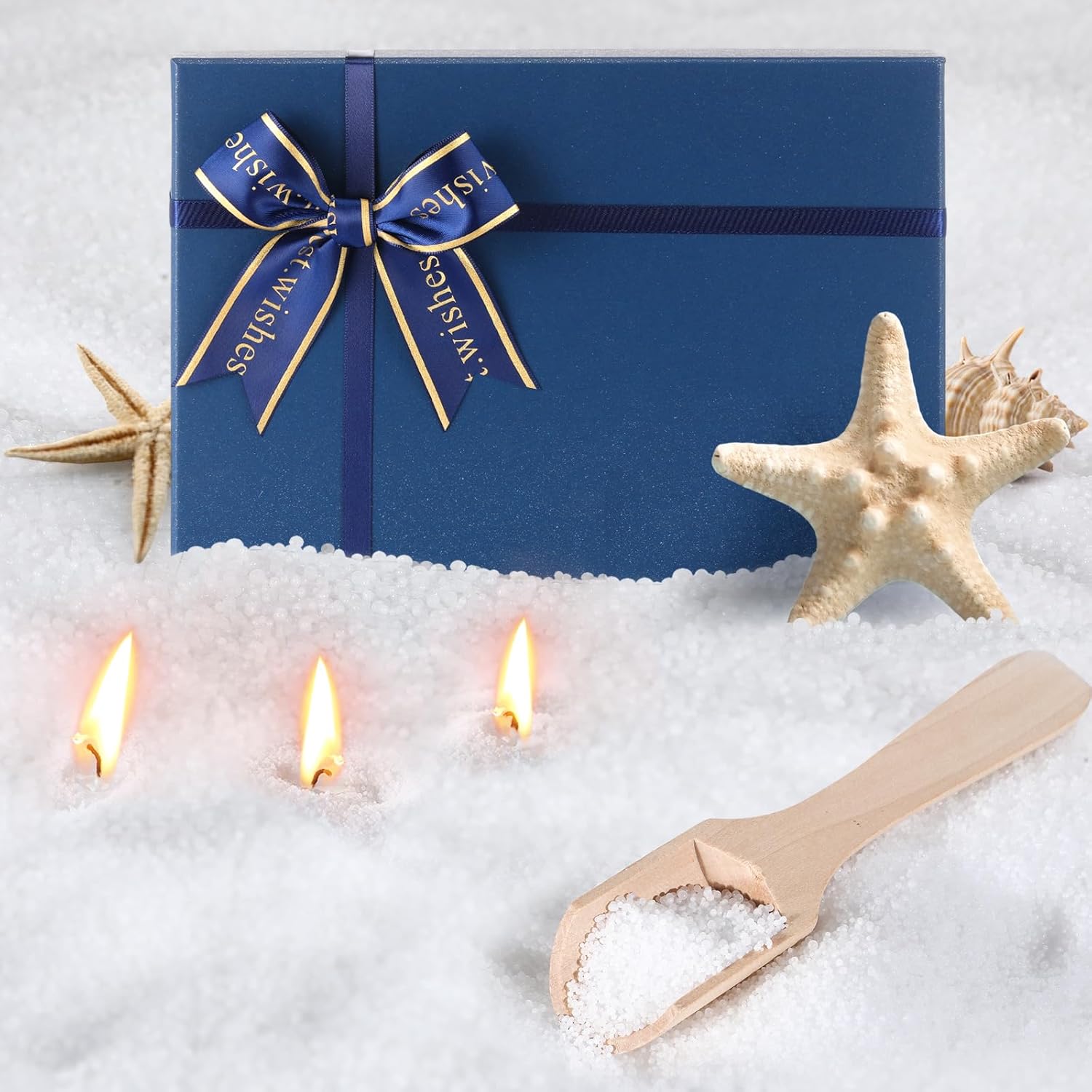 MTLEE Pearled Candle 4.4 lb Sea Salt Scented Sand Candle Wax Kit Valentines Day Gift for Women Lover with Wrap Box 100 Wicks White Beaded Wax Gift Set for Valentine's Day Wife Couples Mother Friends