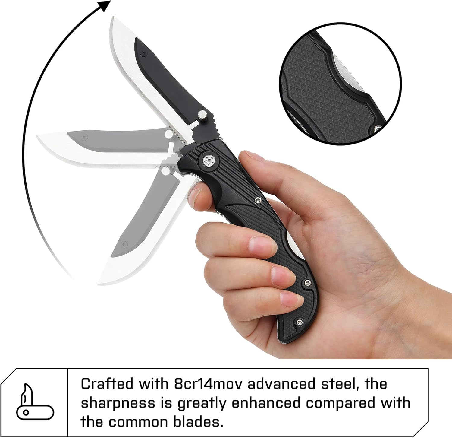 Pocket Folding Outdoor Hunting Knife, 3.5 inch, with 7 Replaceable Sawtooth Baldes, Nonslip Handel, Pocket Clip, One Hand Opening,Gift for Men : Everything Else