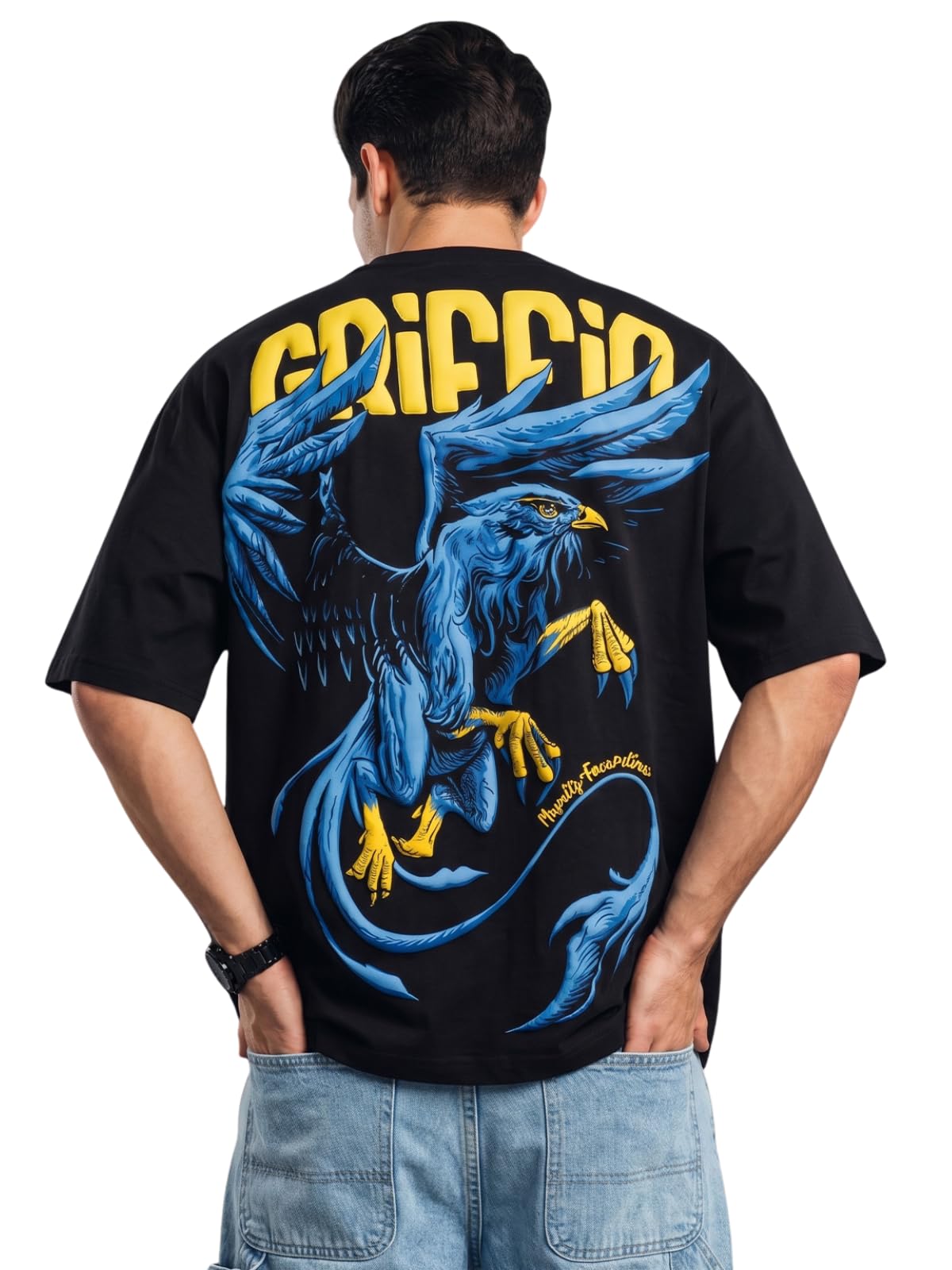 veirdo Men Heavy 240 GSM Oversized Puff Printed Pure Cotton T-Shirt | 3D Raised Print | Drop Shoulder Half Sleeve Round Neck Streetwear Tee (S to XXL)-picture-37