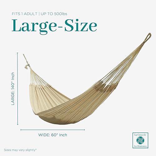 Miniatura 3 de Hamaca Maya tejida a mano La Casa de La Hamaca - 100% algodón para uso en interiores y exteriores, artesanía artesanal prémium de México (beige,