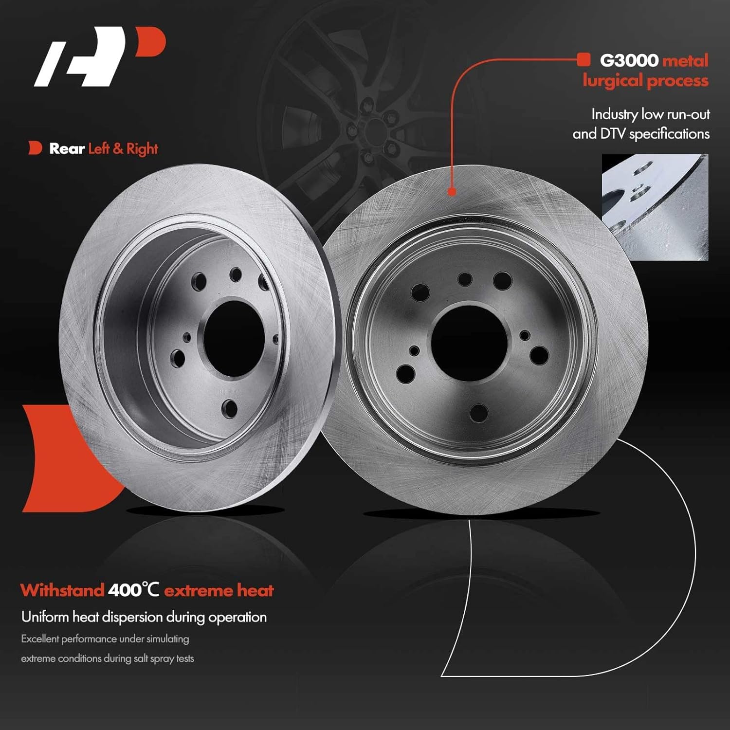 A-Premium 10.59 inch (269mm) Rear Solid Disc Brake Rotors + Ceramic Pads Kit Compatible with Select Toyota Models - Avalon 2005-2007, Camry 2002-2006, Solara 2004-2008, 6-PC Set