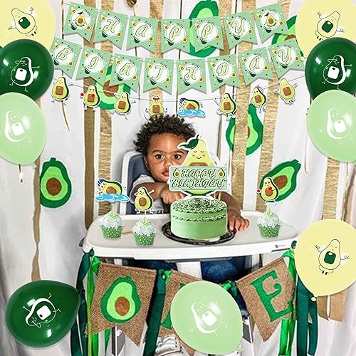 Miniatura 8 de Decoración de cumpleaños de aguacate, suministros temáticos de aguacate con banner de cumpleaños de aguacate, adornos para magdalenas de tartas,