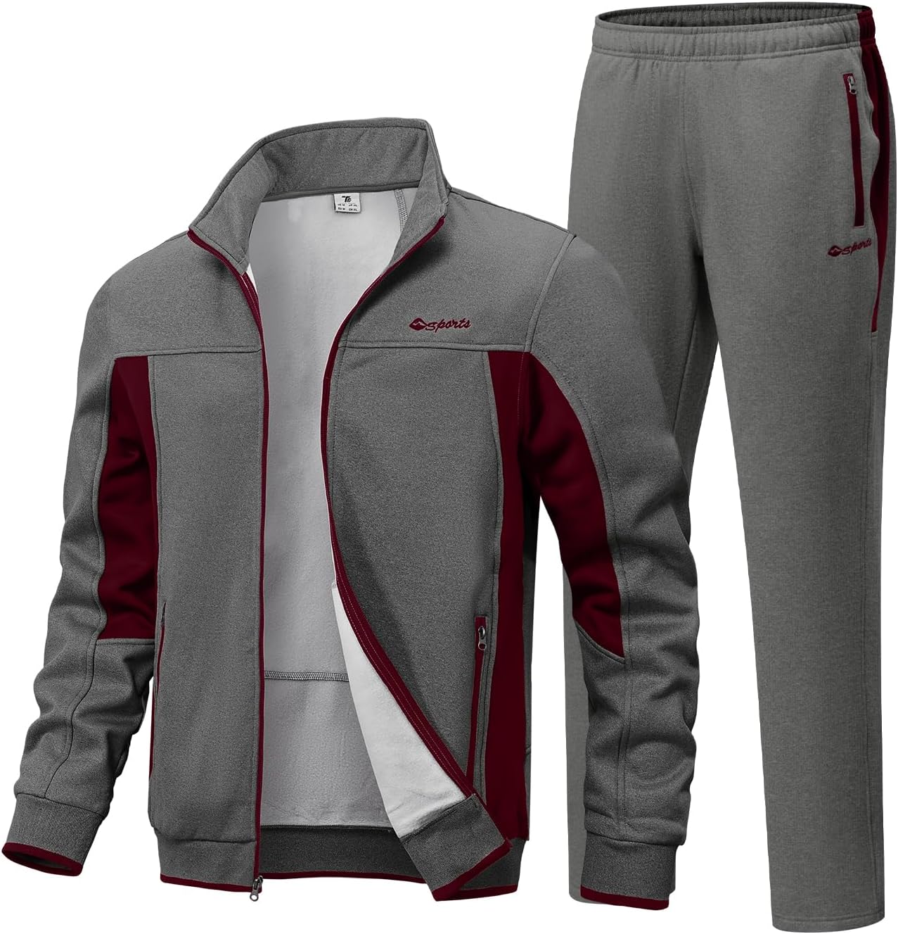 BGOWATU Men's Fleece Lined Tracksuits Set Running Jacket Sweatsuit Sport Pant Jogging Outfits with Zipper Pockets