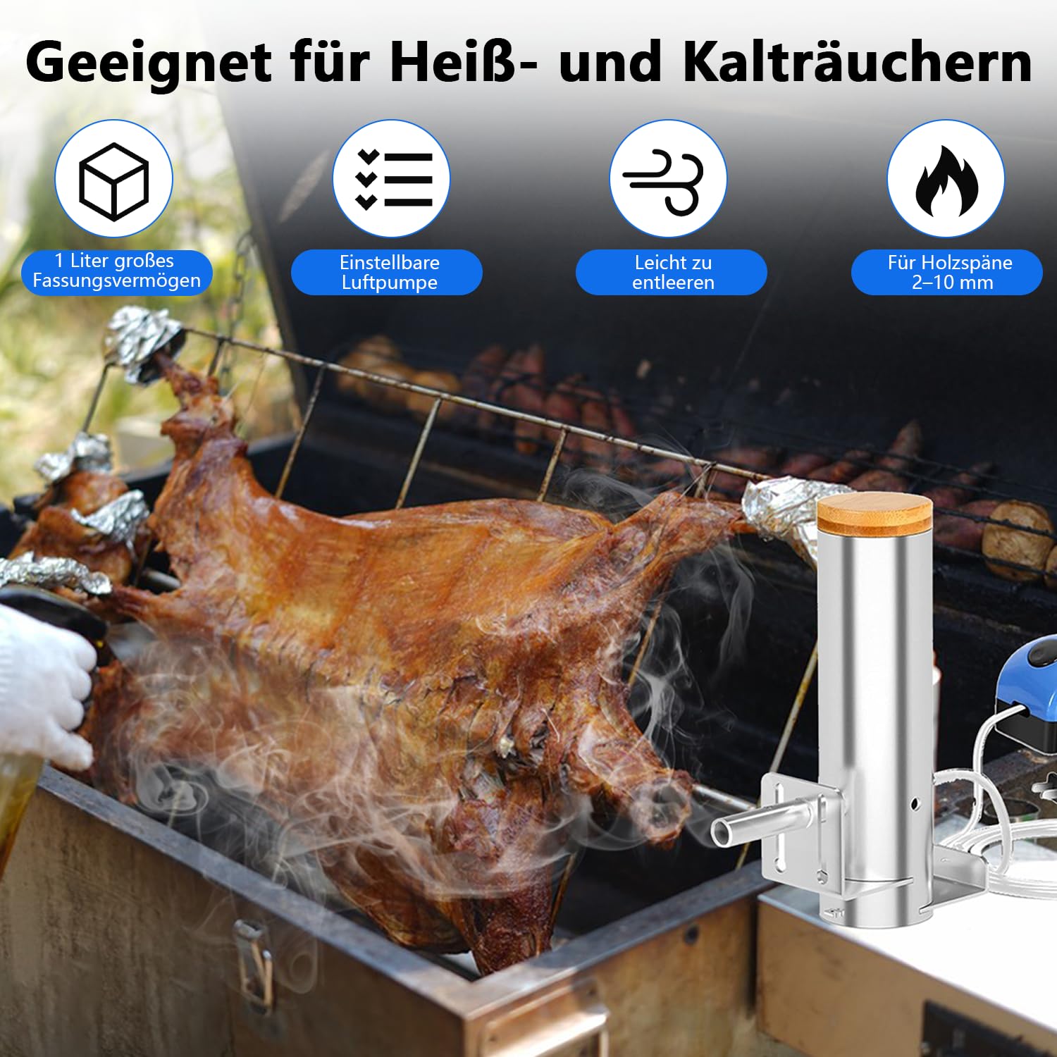Generador de humo frío de acero inoxidable, generador eléctrico de humo para ahumar, generador de humo frío con bomba, generador de humo frío para ahumar pescado, carne, barbacoa (madera)