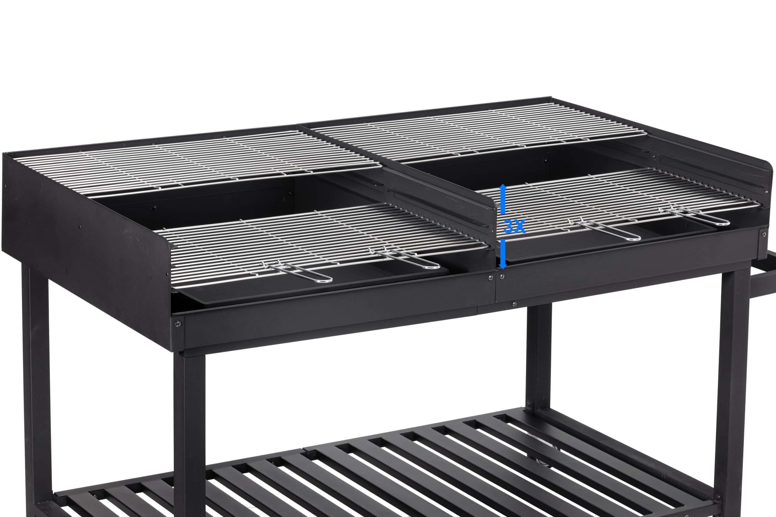 METRO Professional Barbacoa de carbón con ruedas, 178 x 91 x 102 cm, acero/acero inoxidable, con tapa, móvil con frenos, 3 parrillas ajustables, negro
