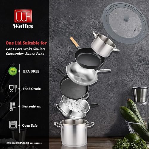 Miniatura 2 de Walfos Tapa universal para utensilios de cocina de 10.5, 11.5 y 12 pulgadas de diámetro, se adapta a ollas, sartenes y sartenes. Tapa de sartén de