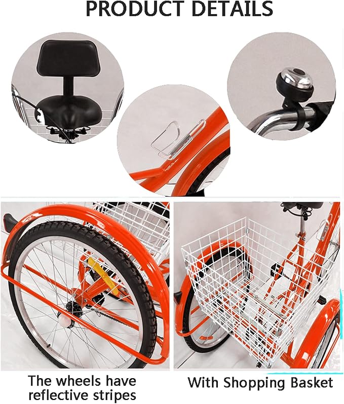 Triciclo adulto con 3 ruedas y canasta, marco acero miniatura 4