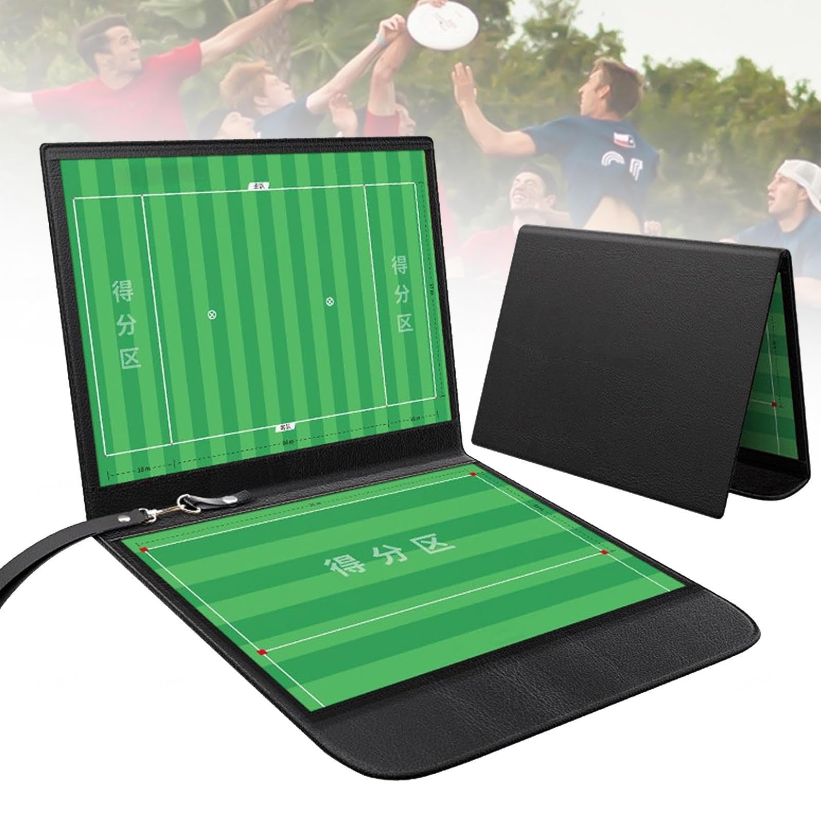 Magnetyczna tablica taktyczna do frisbee, wykonana ze skóry, składana, dwustronna, z możliwością ścierania, z pisakiem i magnetycznymi pionkami szachowymi do meczów i treningów (53 x 32 cm).