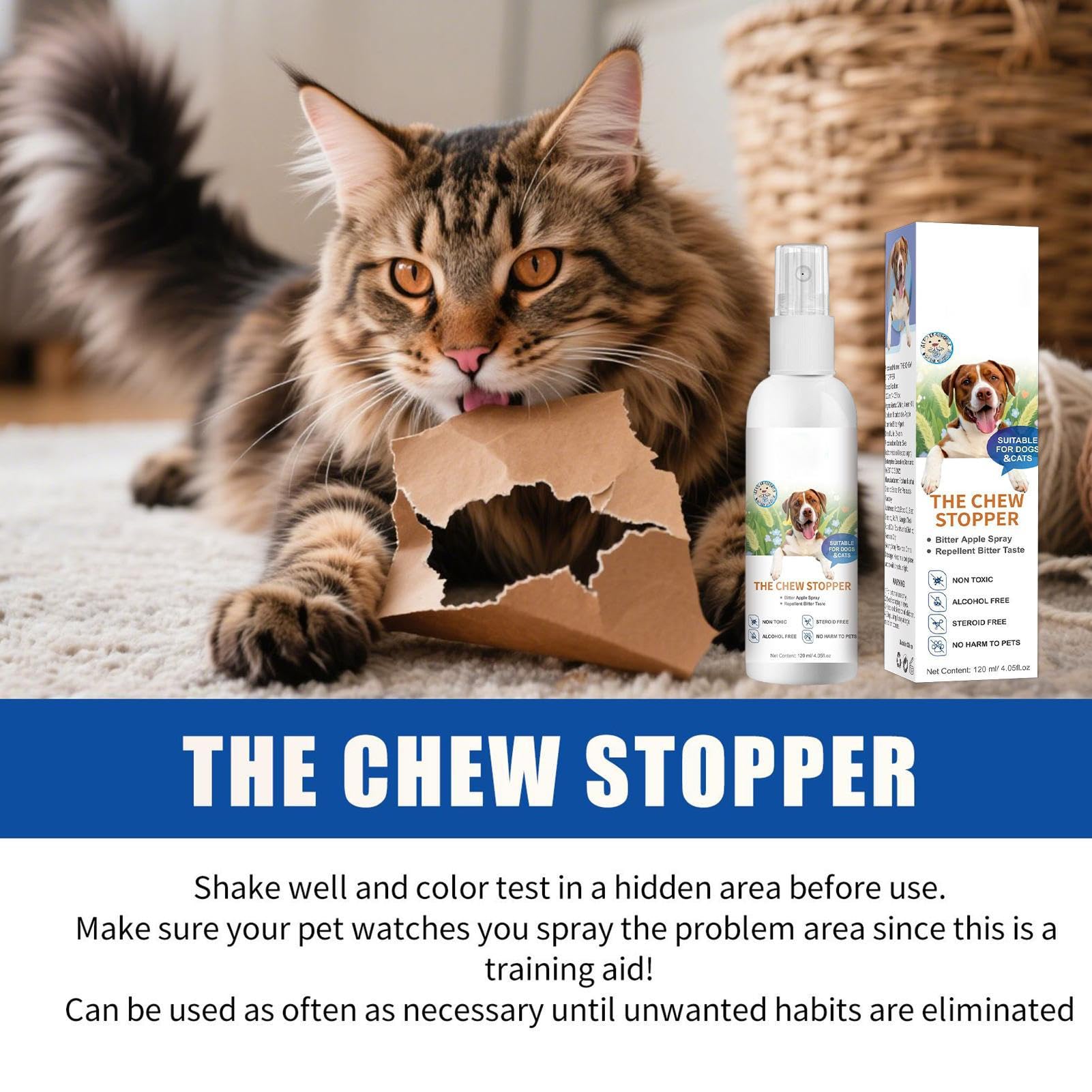 Spray anti-pipi pour chien | 120 ml pour chat – Aide au comportement pour l'urine, les déjections canines, meubles, tapis, maison, chiot, marquage, toilettes, aboiements, camping