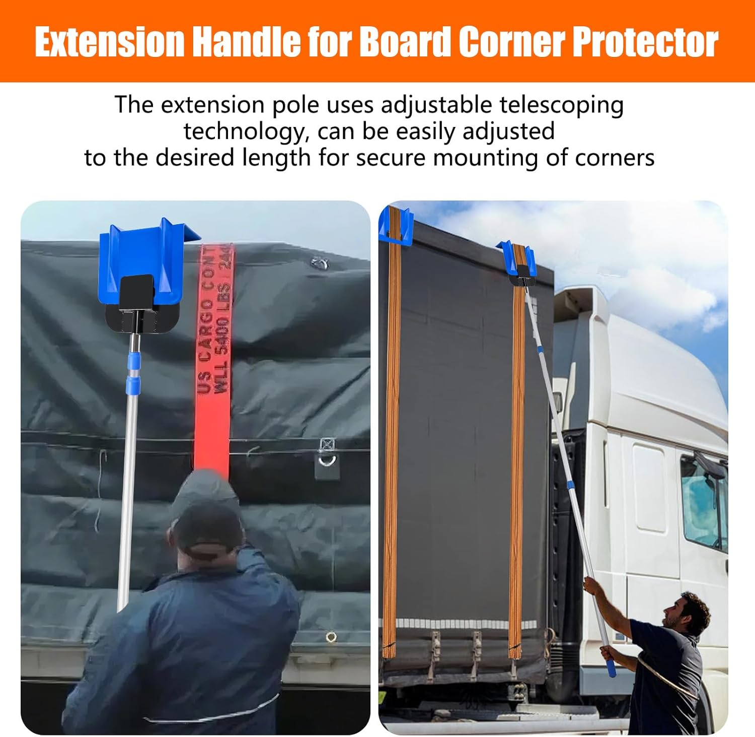 8.2ft Edge Protector Pole Extension Handle, Corner Protector Pole for Flatbed Adjustable V Edge Guards Handle for Board Corner Protector