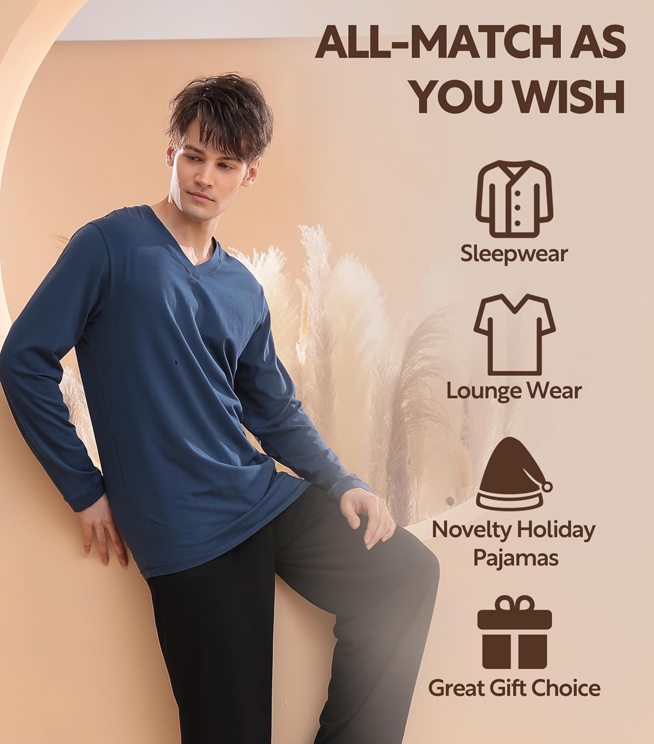 DAVID ARCHY Men's Pajamas Set Soft Cotton pajamas for men Comfy Loungewear Pjs with Pockets - Image 5