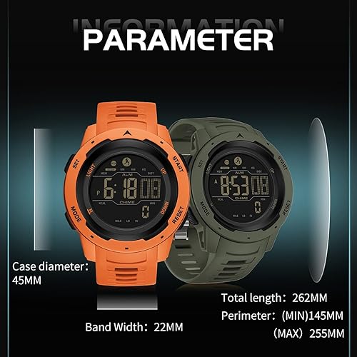 Miniatura 7 de findtime Relojes digitales para hombre, podómetro, contador de calorías, 5 ATM, impermeable, deportivo, militar, táctico, cronómetro, alarma de