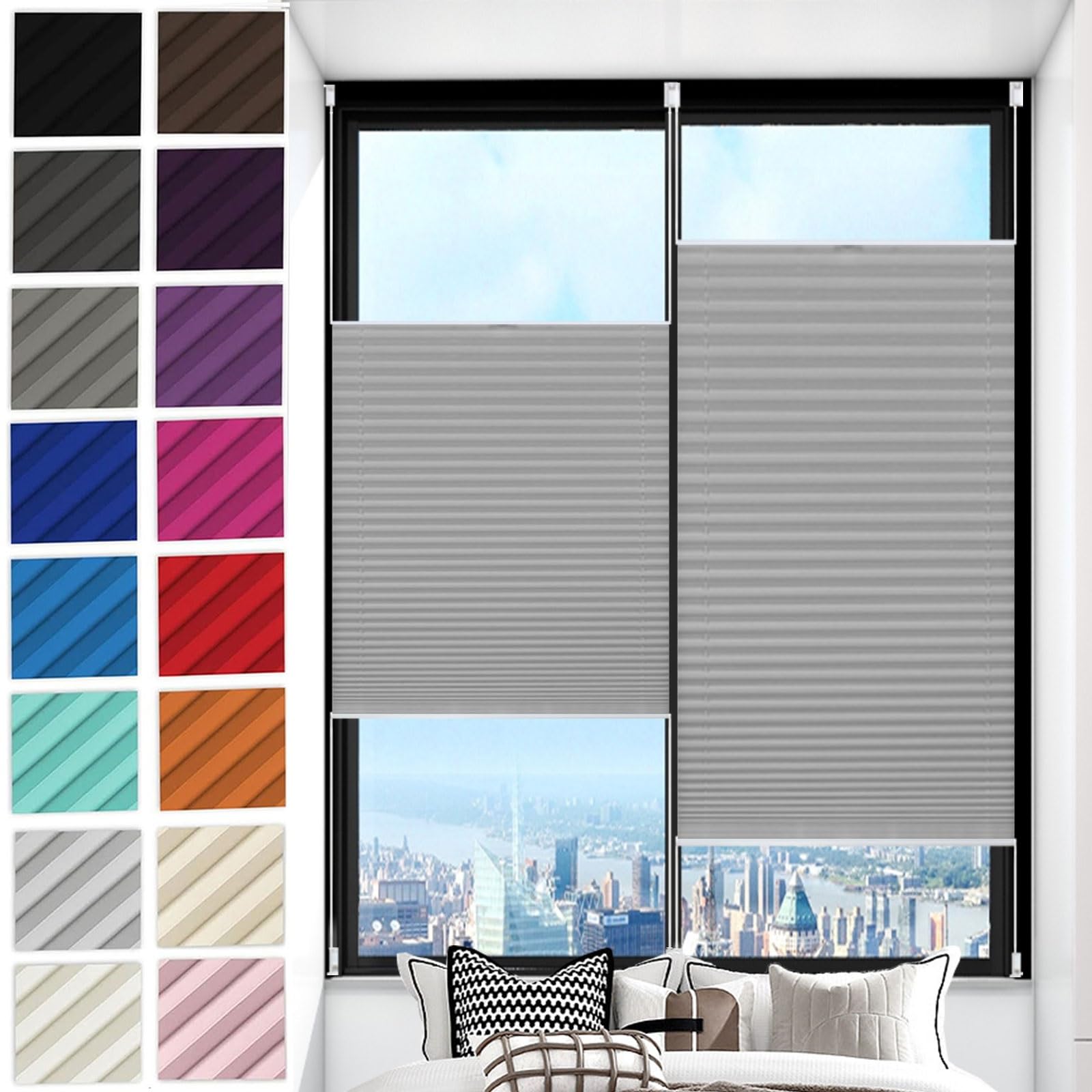 Store plissé contre le vis-à-vis et le soleil 120x180cm gris clair