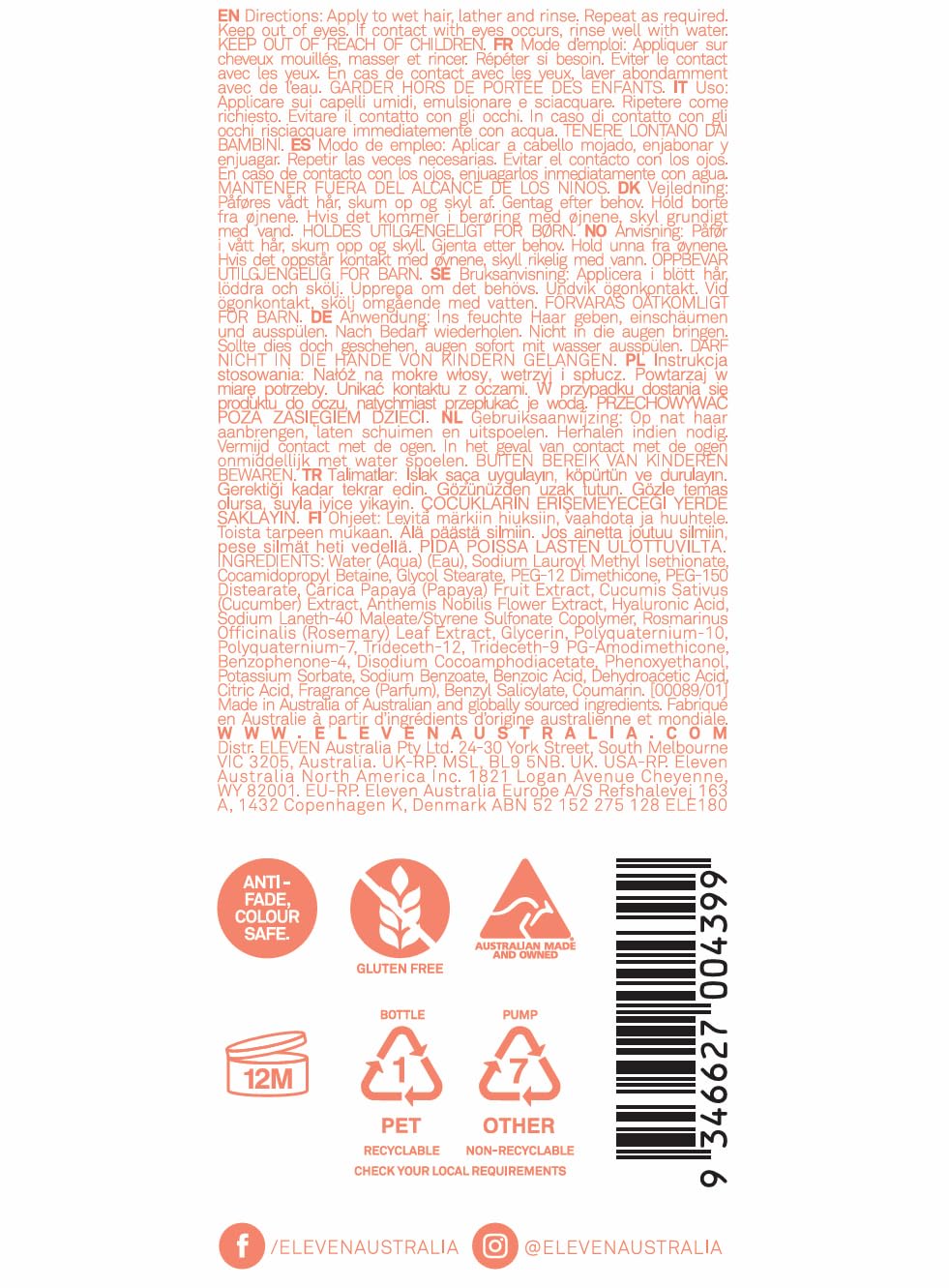 ELEVEN AUSTRALIA Miracle Hair Treatment Shampoo for Women & Men - Moisturizing Sulfate Free Shampoo for All Hair & Scalp Types, Helps Reduce Frizz, Prevents Split Ends, Adds Moisture