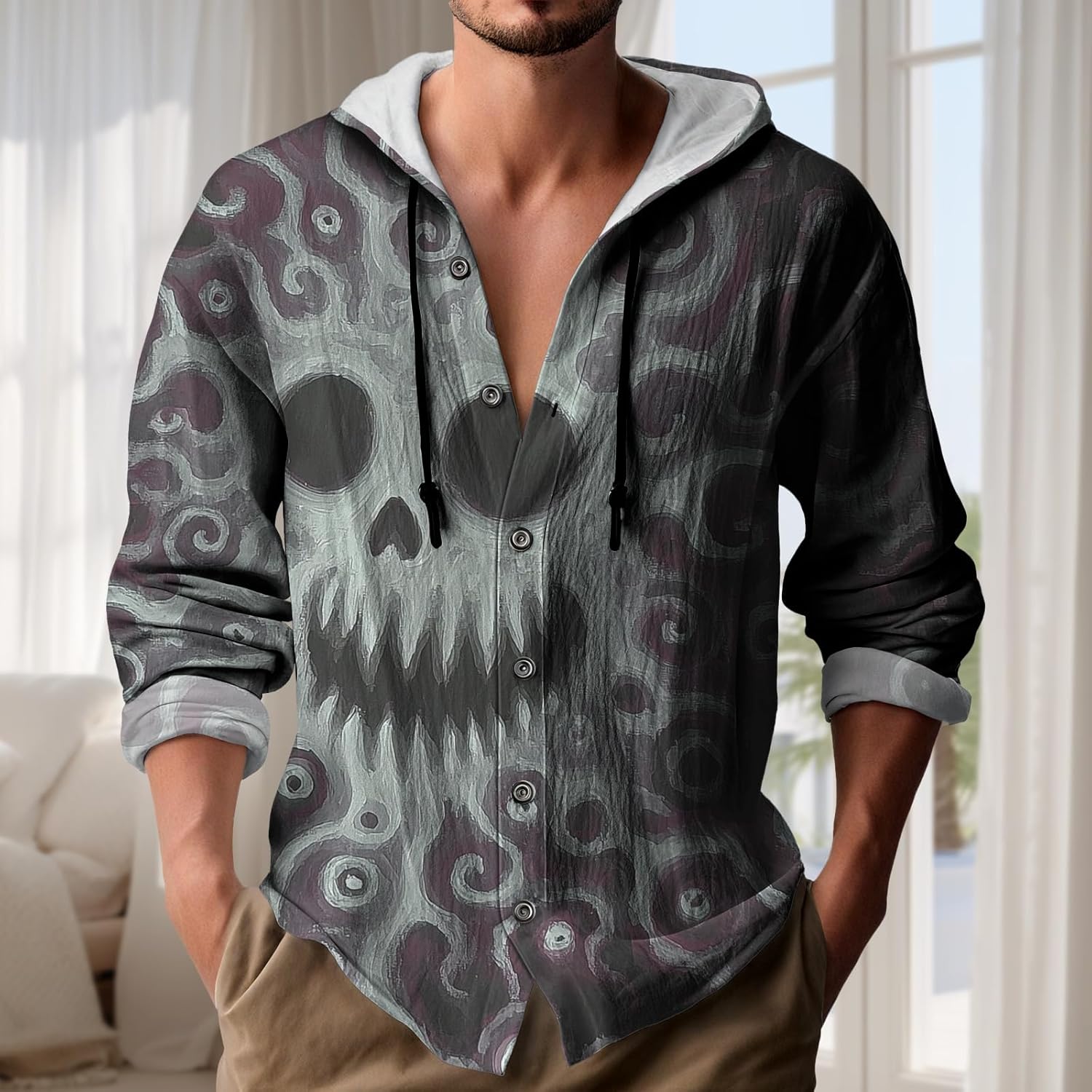 Graphic Hoodies Men Pullover Lightweight Hooded sweatshirt for Men Long Sleeve Button Down Pullover with Drawstring - Image 2