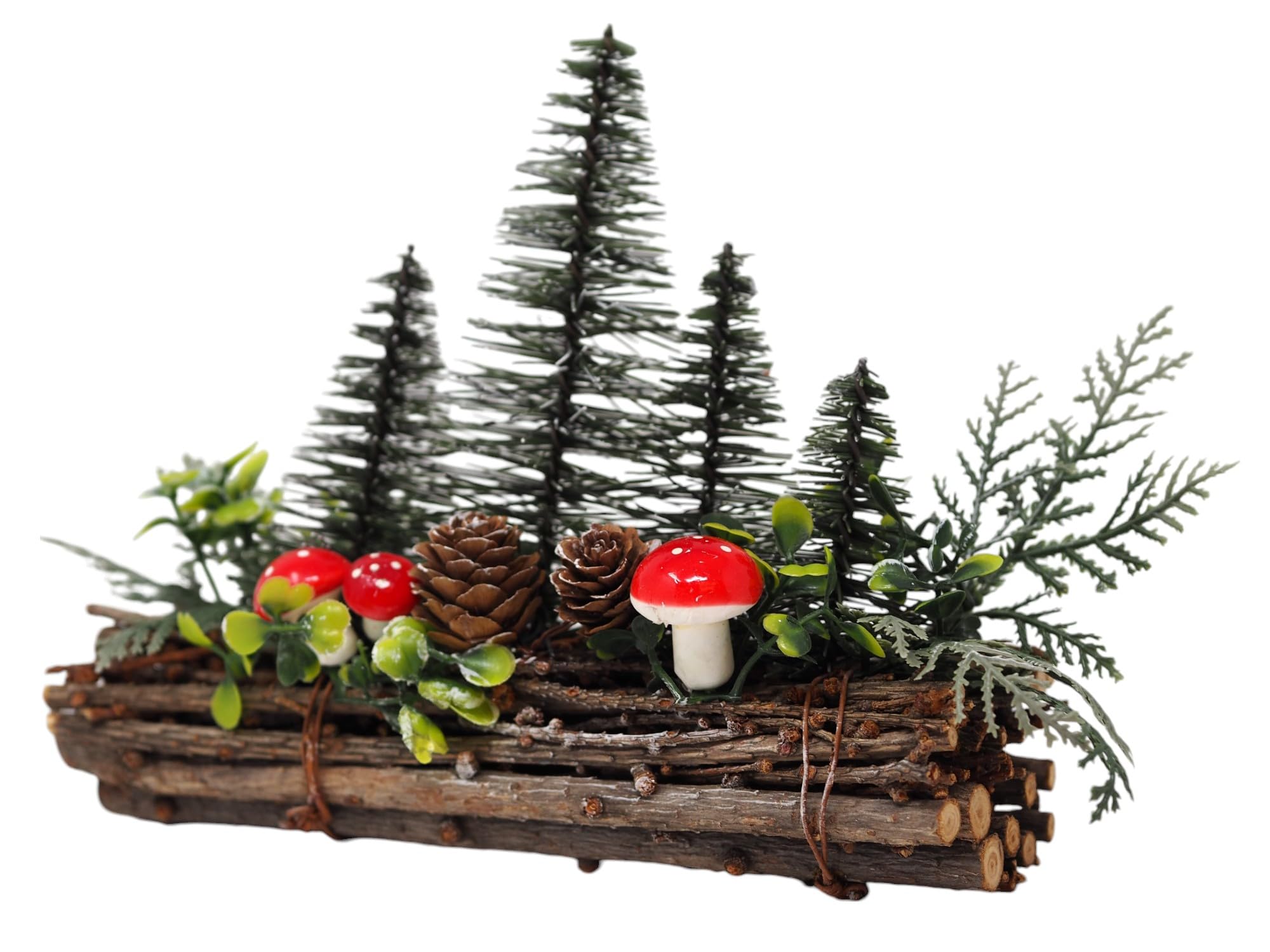 Blue Whale Gifts Rustic Woodland Christmas Centrepiece with Mini Pine Trees Pinecones Mushrooms