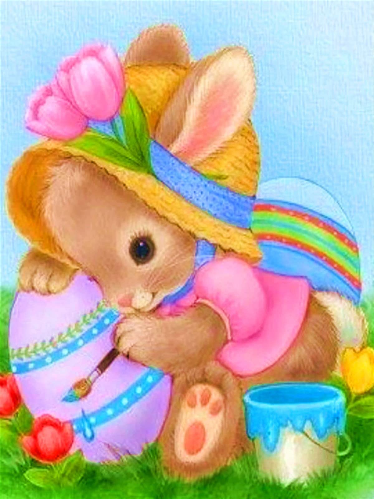 KASUKAB Drill Diamond Painting Rhinestones Mosaic Rabbit Cross Stitch Embroidery Cartoon Wall Art Home Decor Handmade Gift Diamond Art Kit (Color : L, Size : 60x80cm AB-Square)