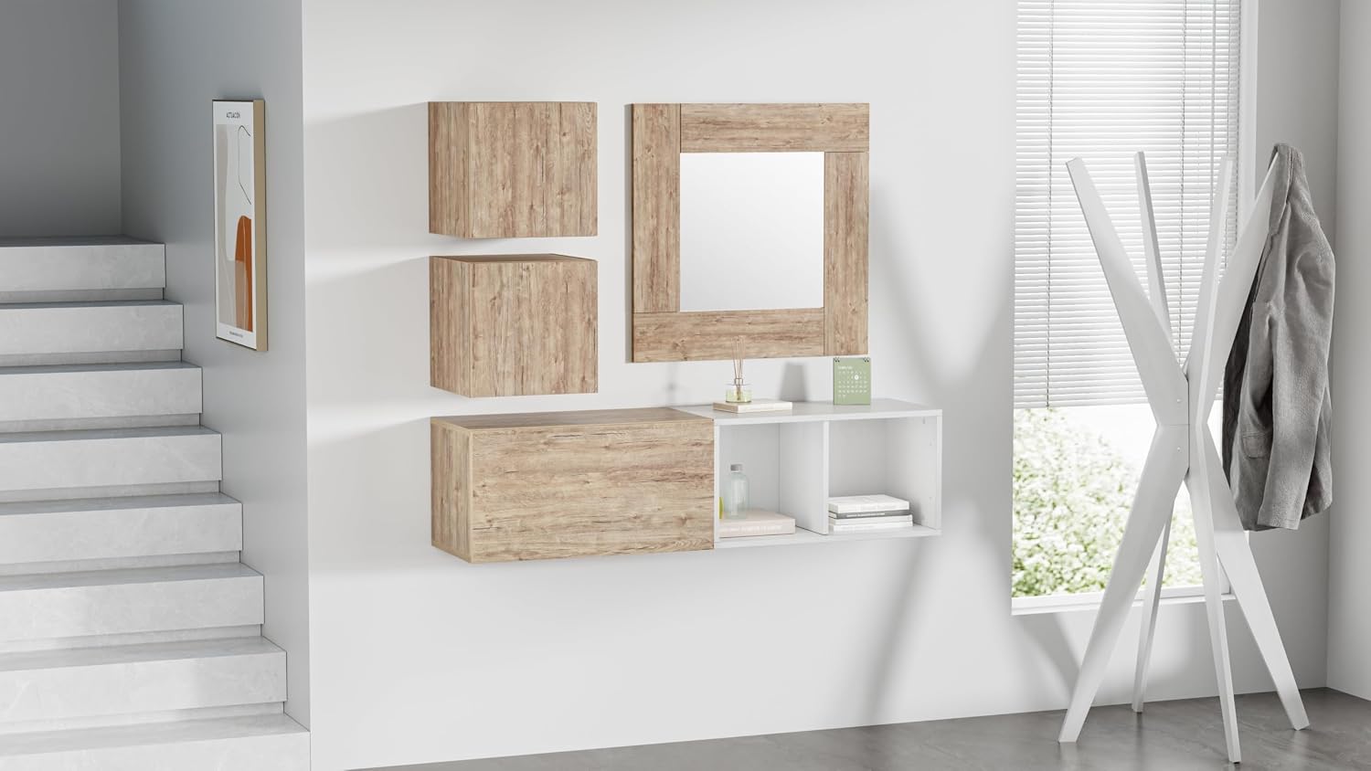 Mobili Fiver, Evolution Square Wall Mirror, 28.7 x 28.7 in, Oak, Made in Italy