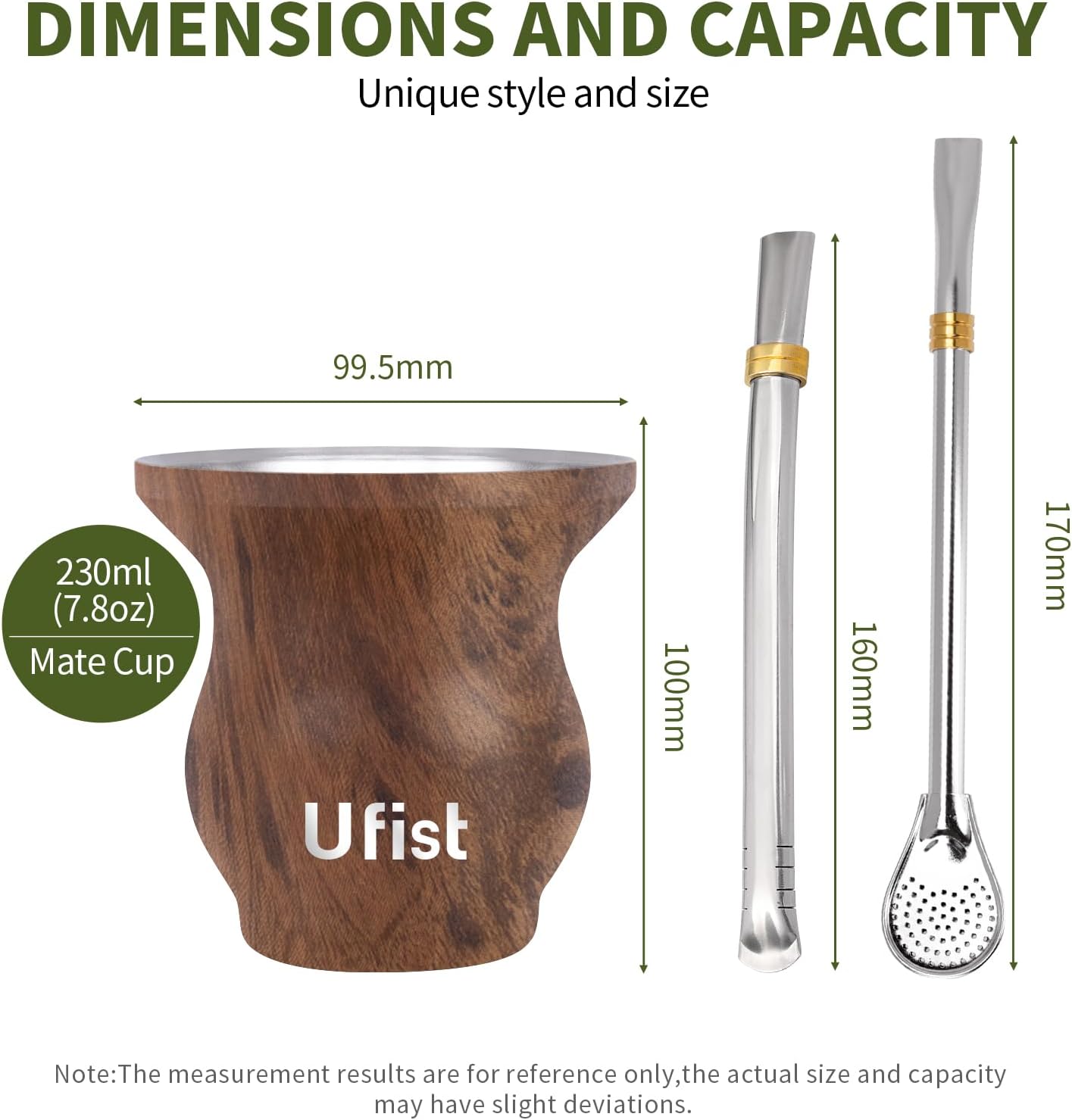 Yerba Mate Cup Set, Include Stainless Steel Double-Wall Mate Gourd with 2 Bombilla Straws and Cleaning Brush, 7.8oz Capacity (Wood Grain) - Image 3