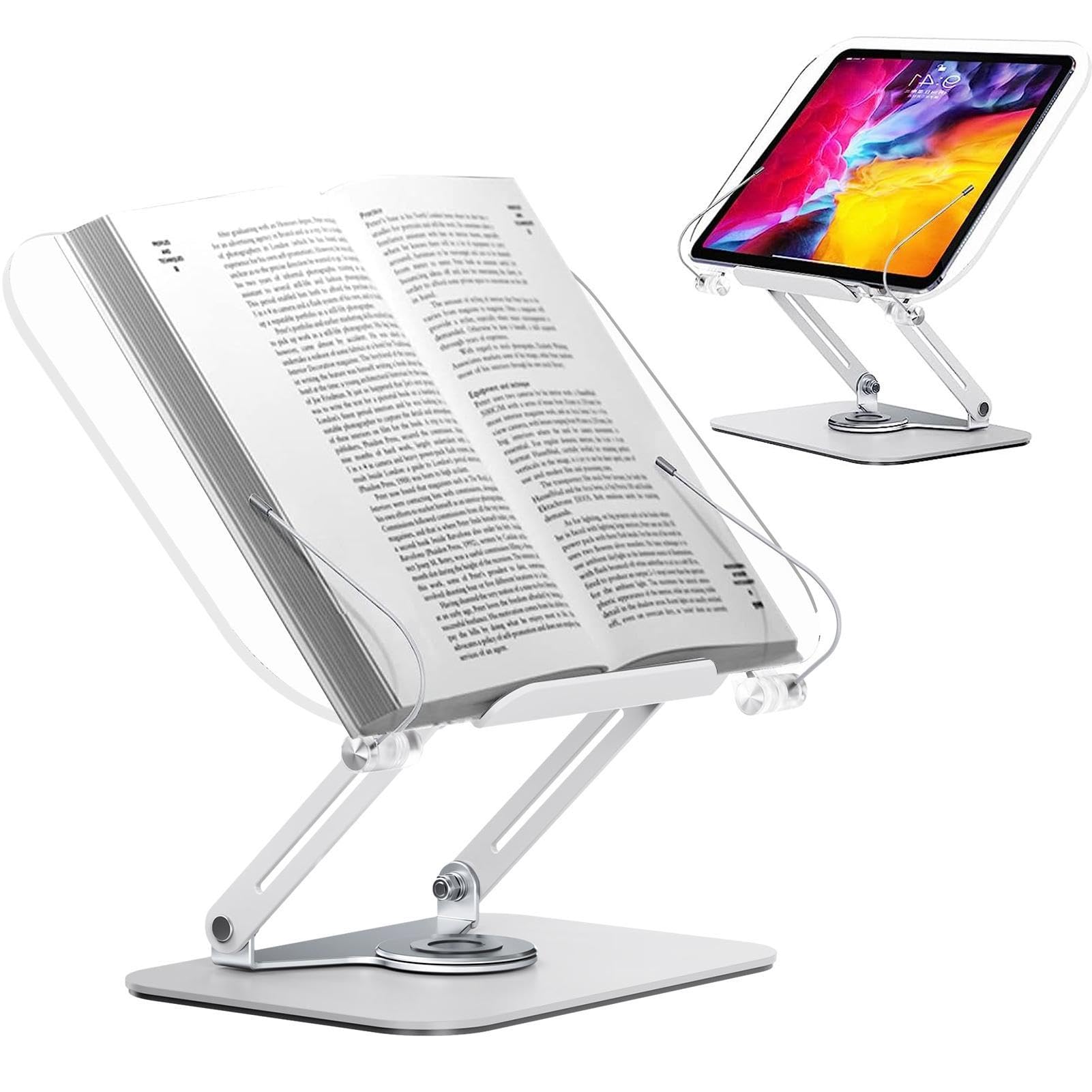 Espositore per libri in acrilico, dimensioni pannello 34,1 x 23,5 cm | supporto per libri in acrilico trasparente, dimensioni base 22,7 x 17 cm, supporto regolabile per libri di cucina con rotazio