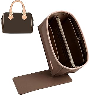 Taschen Organizer Einsatz für L V Speedy 25, hochwertiger, leichter Organizer aus Filz mit Formstütze, Einsatz für Handtaschen und Tragetaschen mit Reißverschlusstasche, Braun