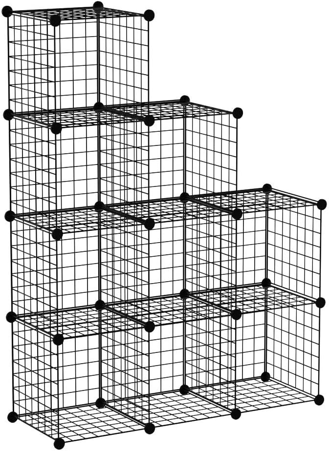 C&AHOME Wire Cube Storage - 9-Cube Organizer, Metal Grids, Modular Bookshelf, Closet Cabinet, Ideal for Home, Living Room, Office - 36.6'L x 12.4'W x 48.4'H Black - Image 5