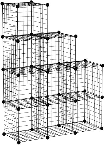 Miniatura 5 de C&AHOME Almacenamiento de cubos de alambre, organizador de 9 cubos, rejillas de metal, estantería modular, armario de armario, ideal para el hogar,