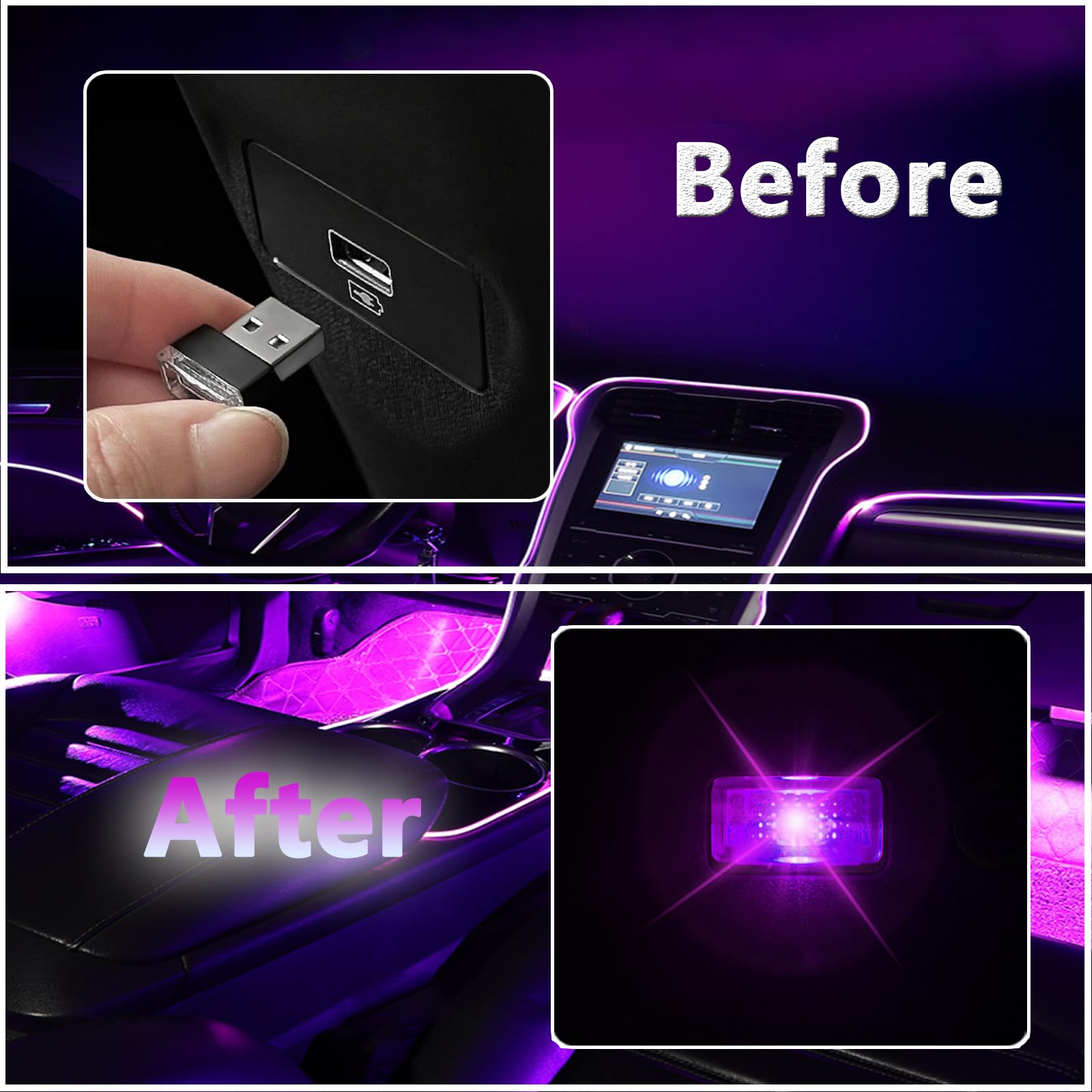 2 Pcs USB LED Car Interior Atmosphere Lamp Night Light Led Decoration Light Ambient Lighting Kit Interior Led — view 5