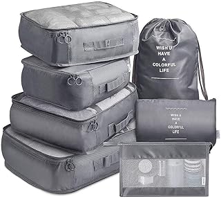 House of Quirk 7pcs Set Travel Organizer Packing Cubes Lightweight Travel Luggage Organizers with Laundry Bag or Toiletry ...