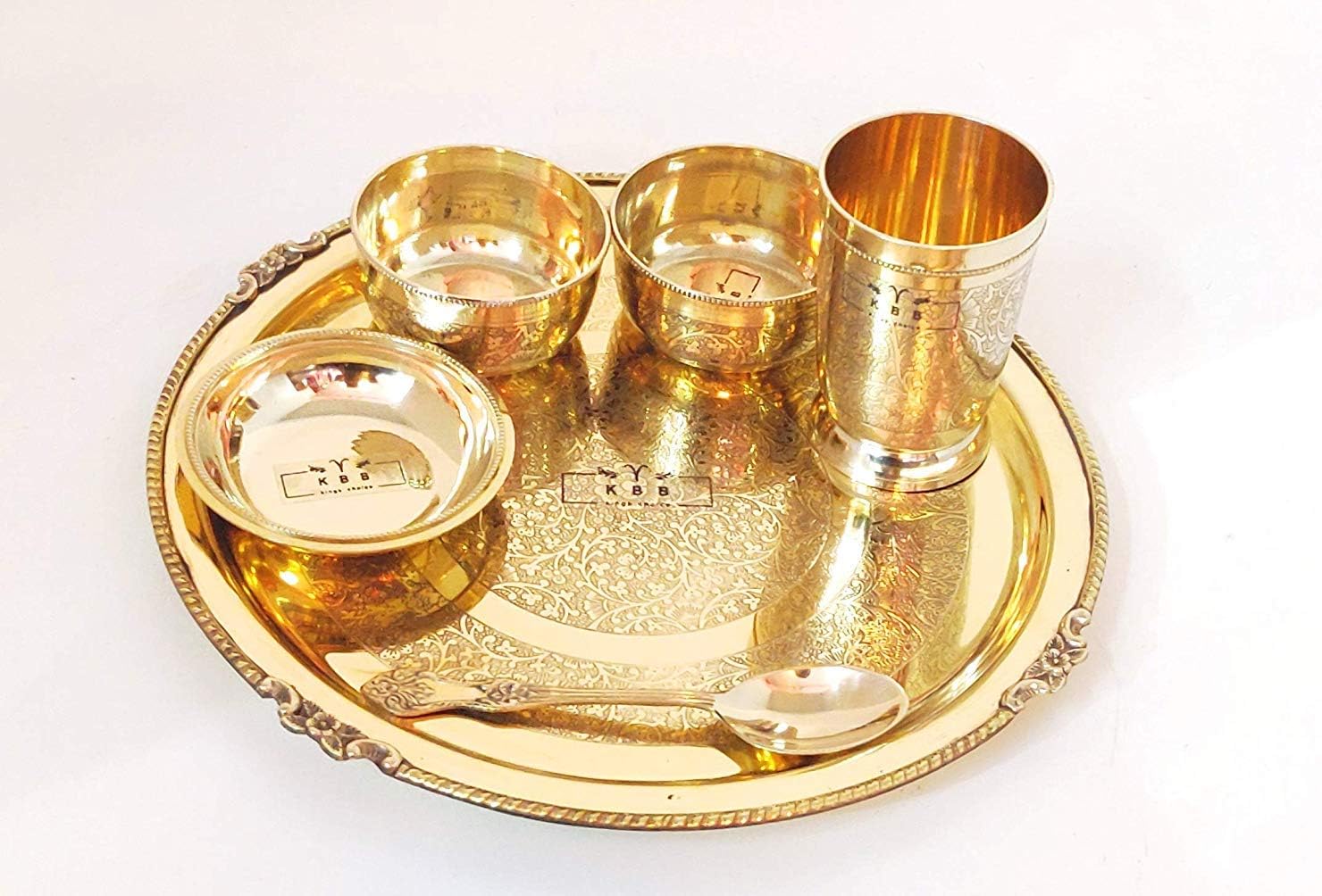 KBB Brass MUGHAL Design THALI Dinner Set|Etching Design|6 Pieces
