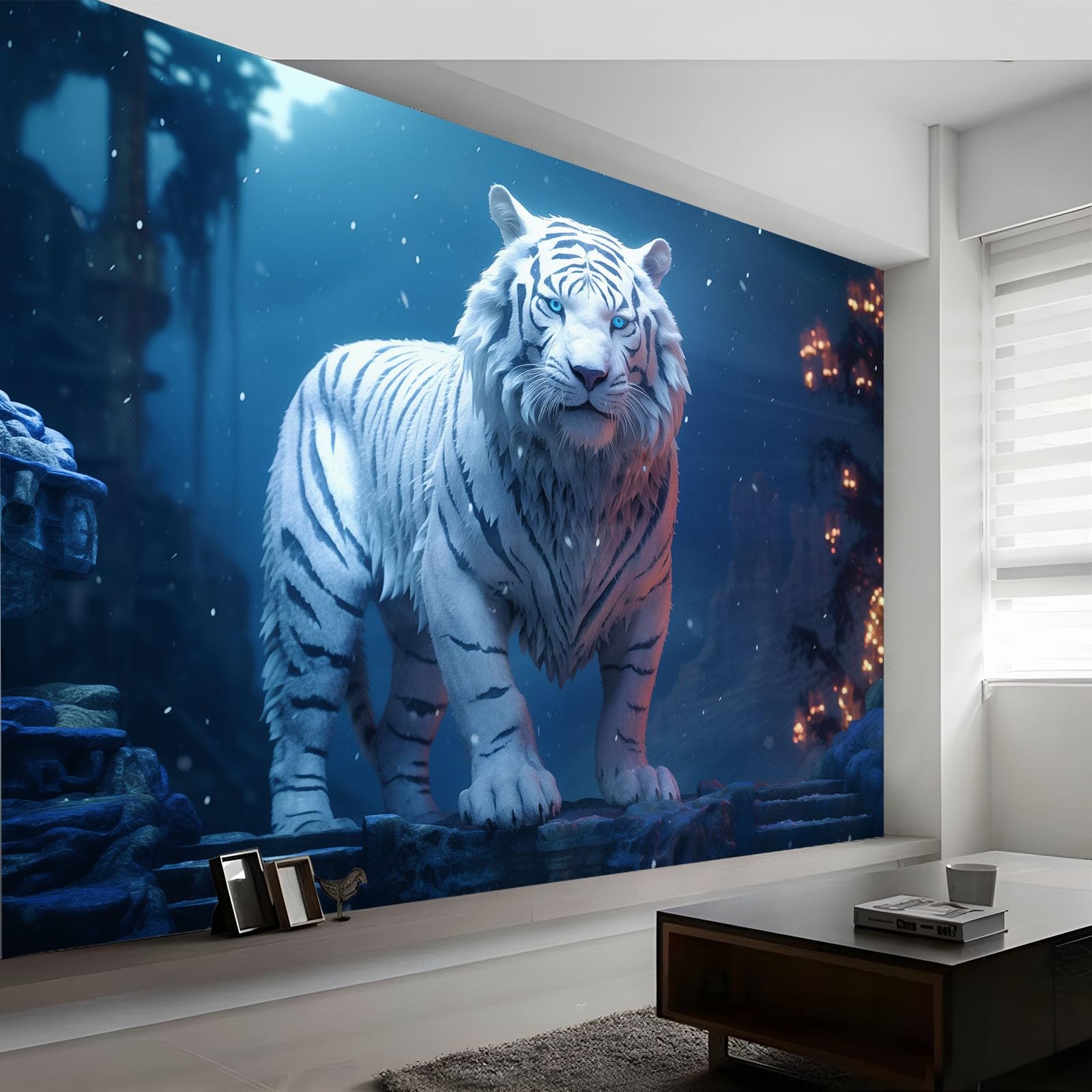 Papier peint panoramique tigre blanc 200x140 cm intissé pour salon