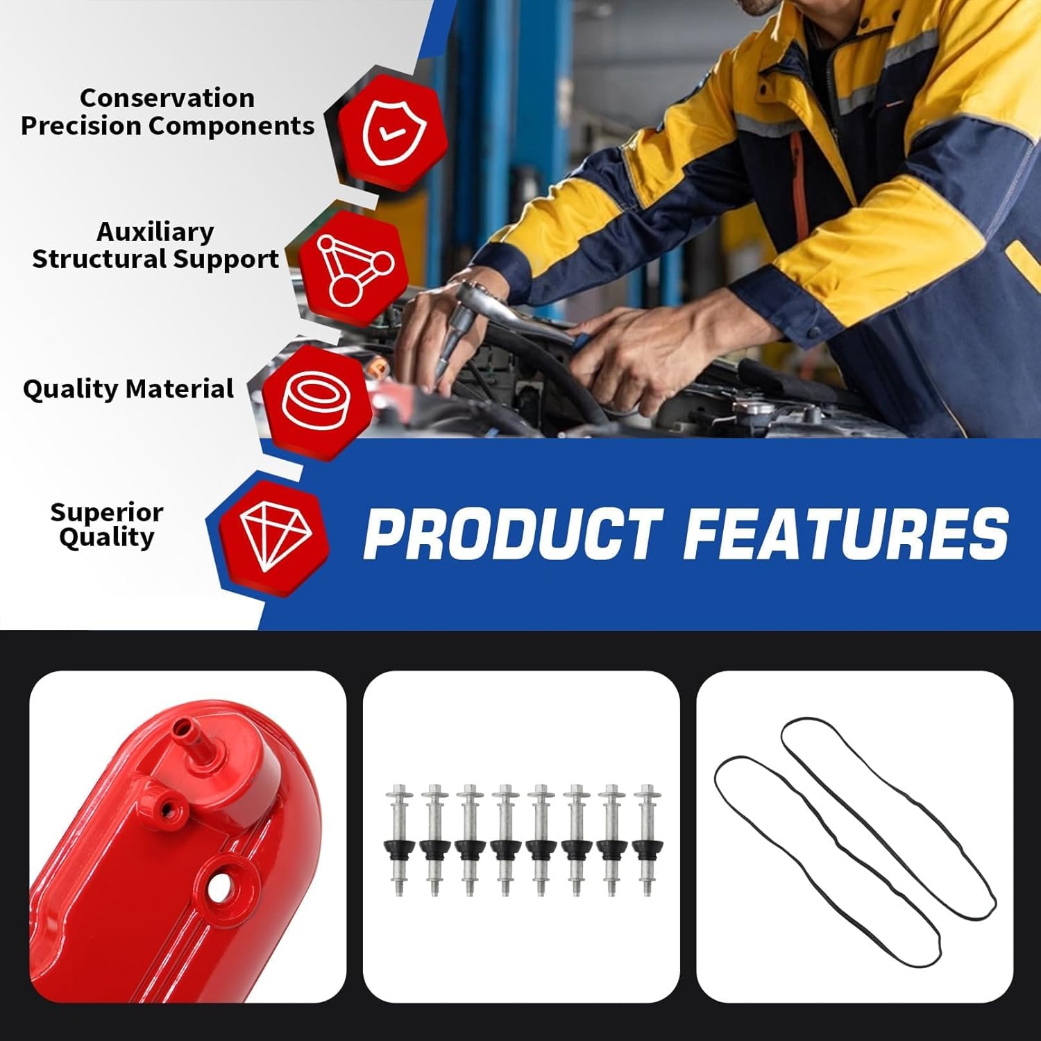 Upgrade Red Aluminum A Pair of Engine Valve Covers with Gaskets & Bolts Compatible with Silverado Sierra Suburban Tahoe Camaro Yukon Savana Escalade Trailblazer 1999-2008 12570427 12582224 A pair of red valve covers