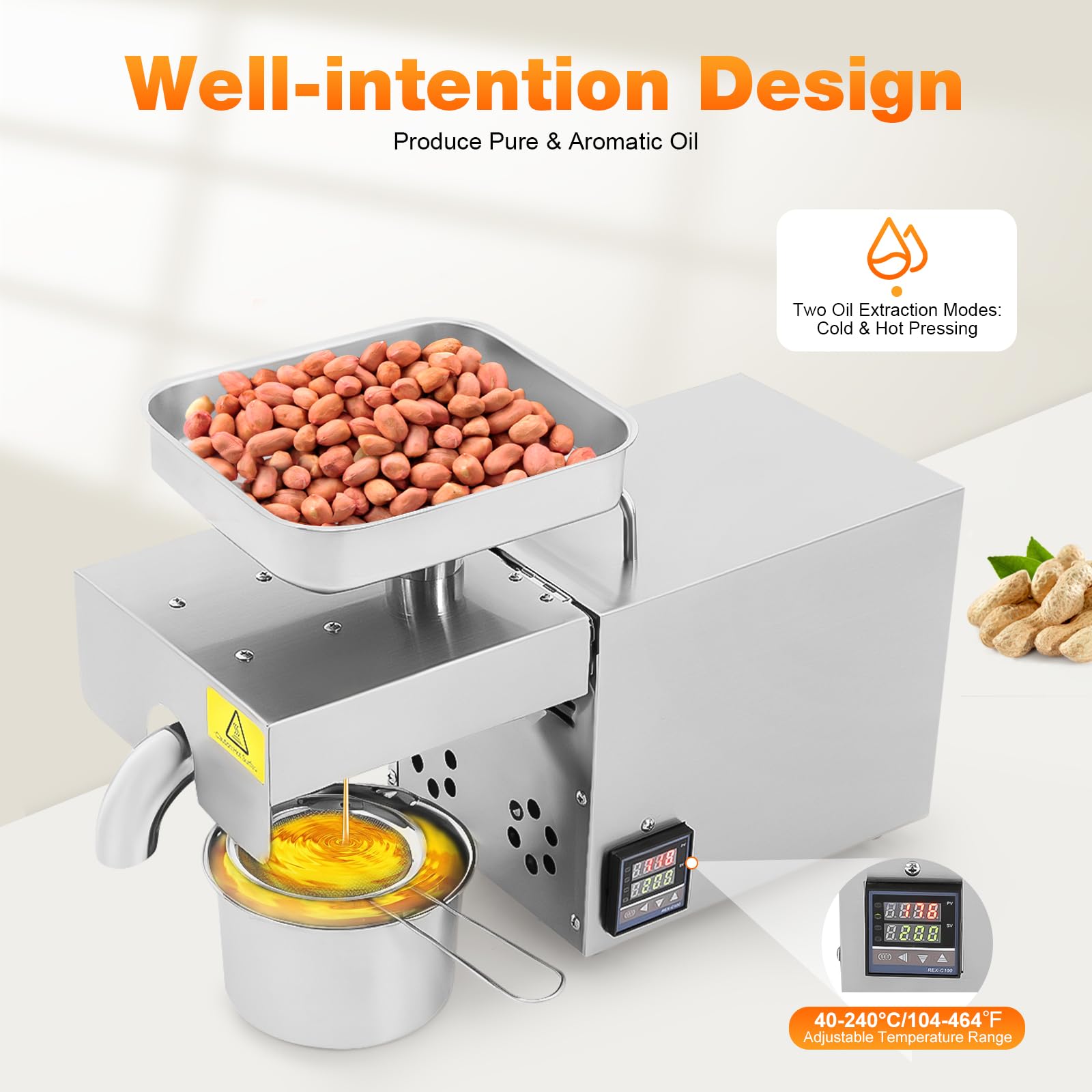 Elektrische Ölpresse 610W - Automatisch Für Nüsse & Samen 3-6kg/h