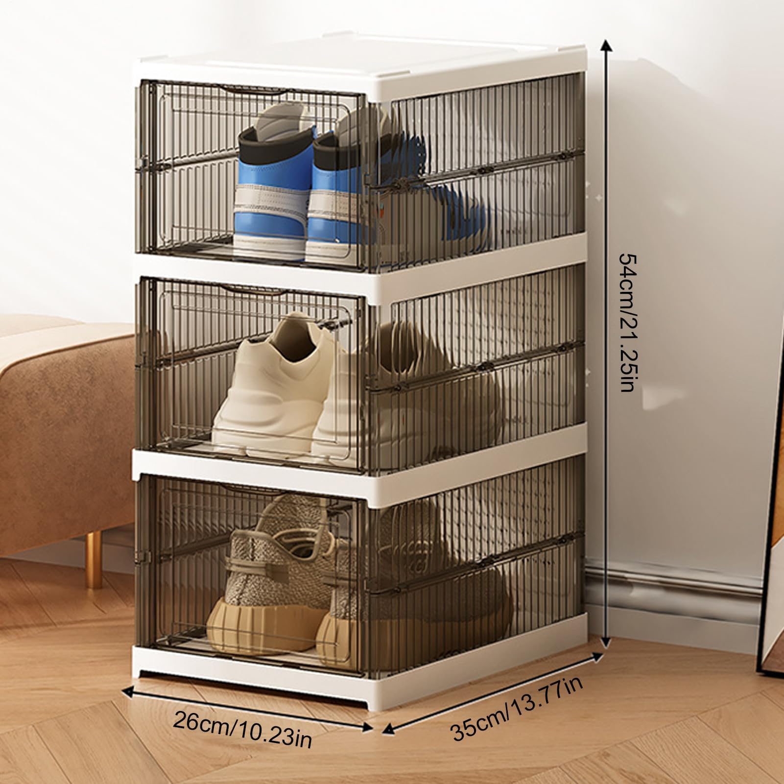 Zapatero plegable que ahorra espacio, transparente, apilable, caja de almacenamiento para botas, tenis, dormitorio, entrada, oficina, ideal para zapatos