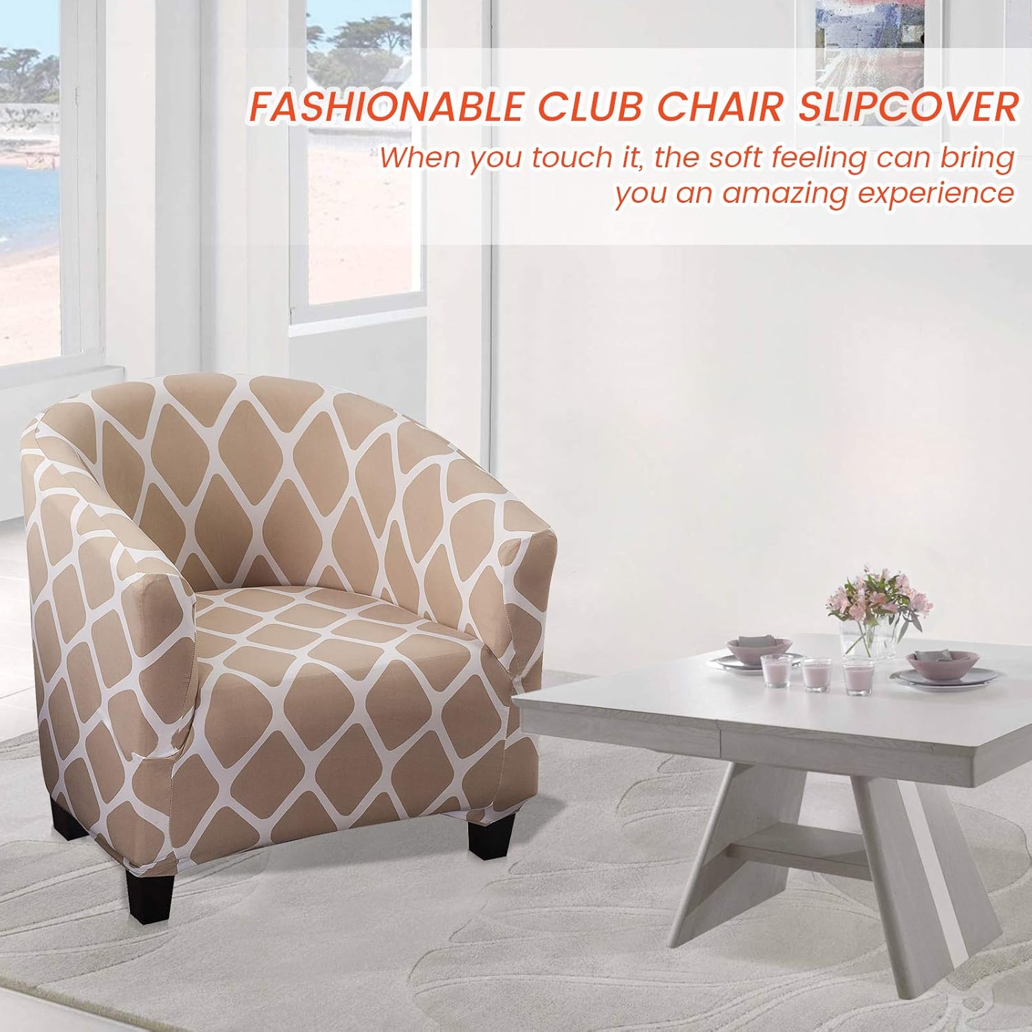 GULI Velvet Tub Chair Covers for Armchairs, Club Slipcover, Wing Back High Stretch Sofa Spandex Plush Seat Furniture Protector Removable Washable Living Room(Brown Plaid)