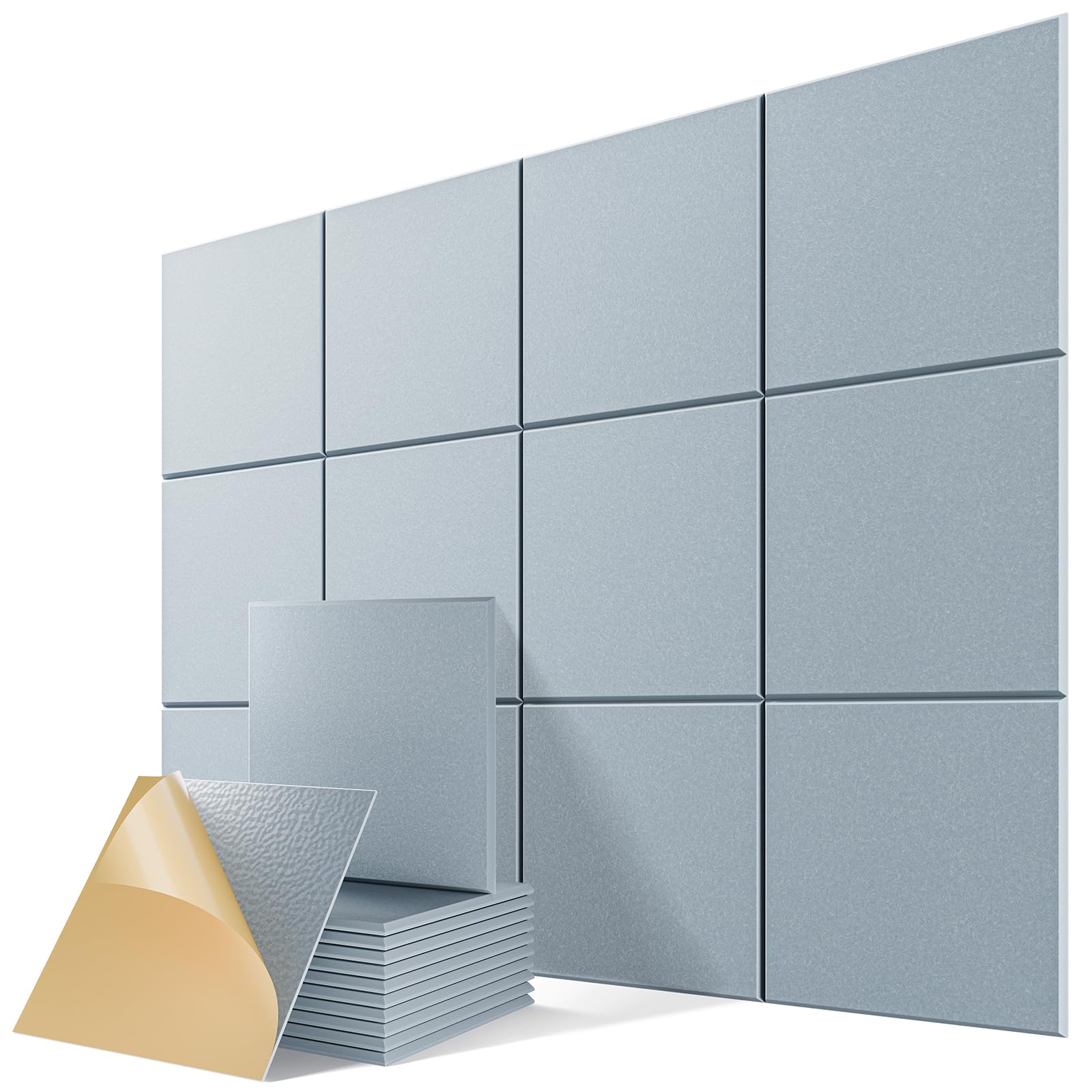 12 Pack Self-Adhesive Sound Proof Foam Panels for Walls 12"x12"x0.4"