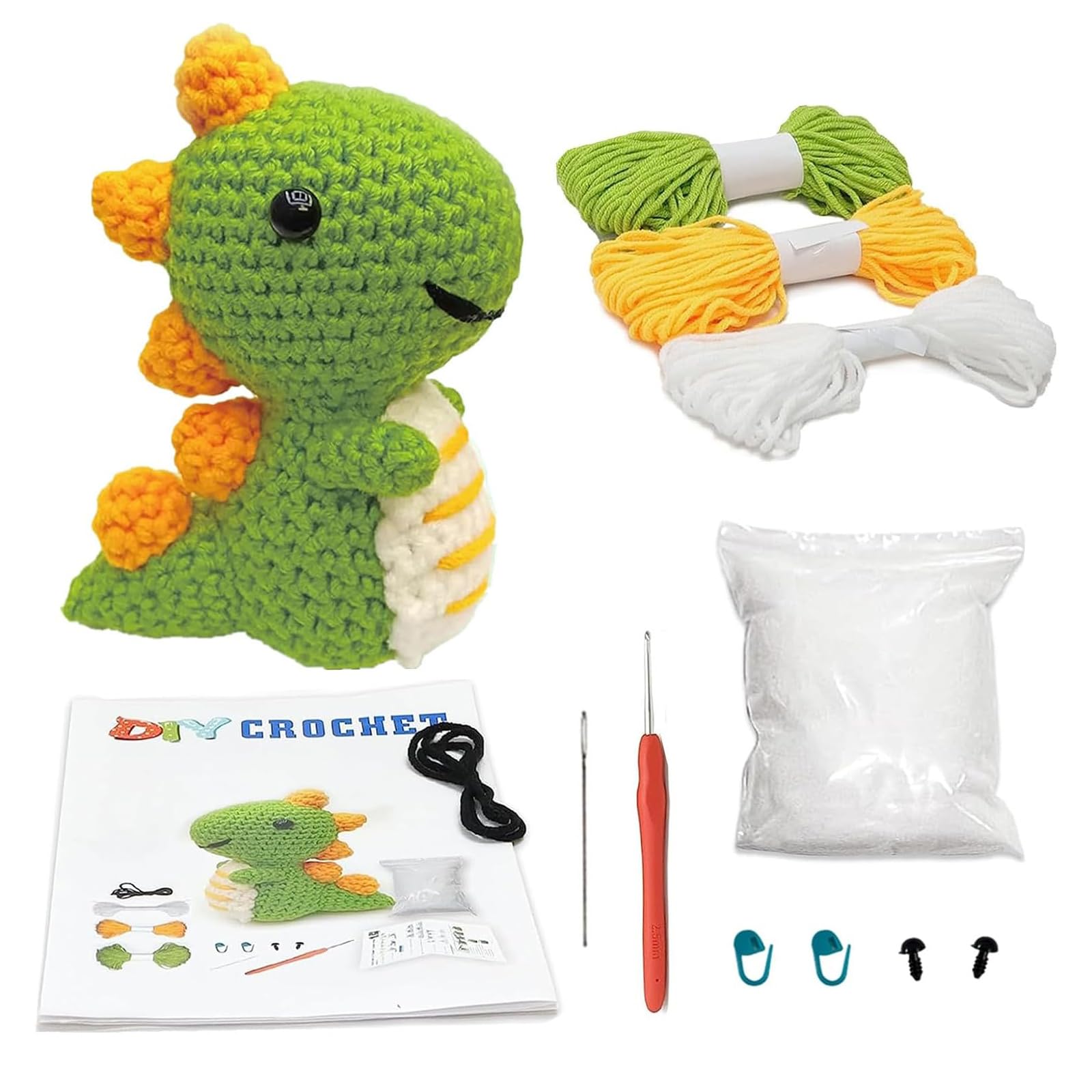 WHENZOO Crochet Animal Kit Cute Dinosaur Crochet Starter Kit for Adults and Kids, DIY Knitting Kit, Starter Pack for Beginners, Adults, Kids Step-by-Step Instructions and Video Tutorials (Dinosaurs)