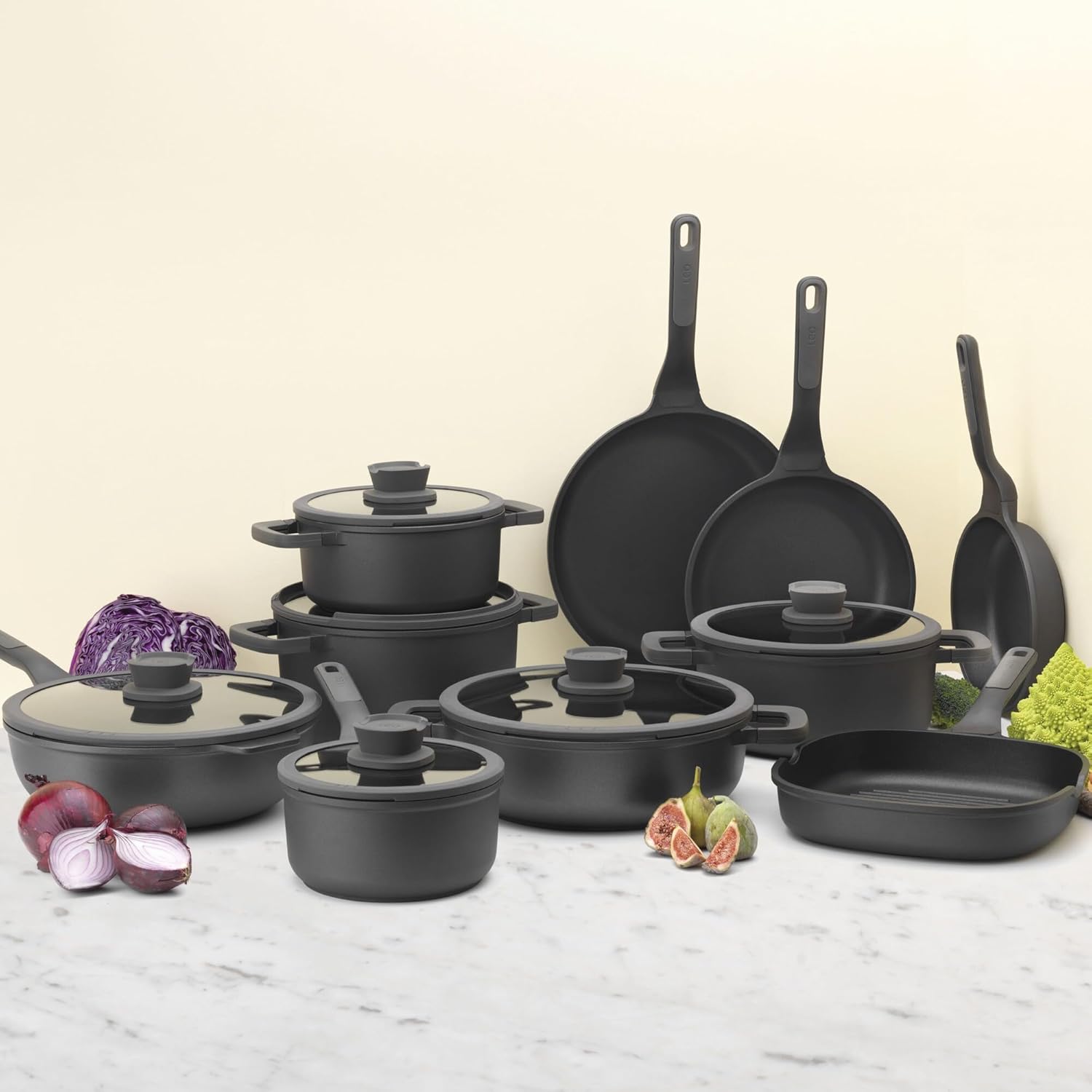 Berghoff Leo Stone+ Nonstick Ceramic 11in Wok Pan 4.6qt. With Glass Lid Recycled Aluminum CeraGreen Non-toxic PFAS Free Cookware Stay-cool Handle Spoon Rest on Lid Induction Ready