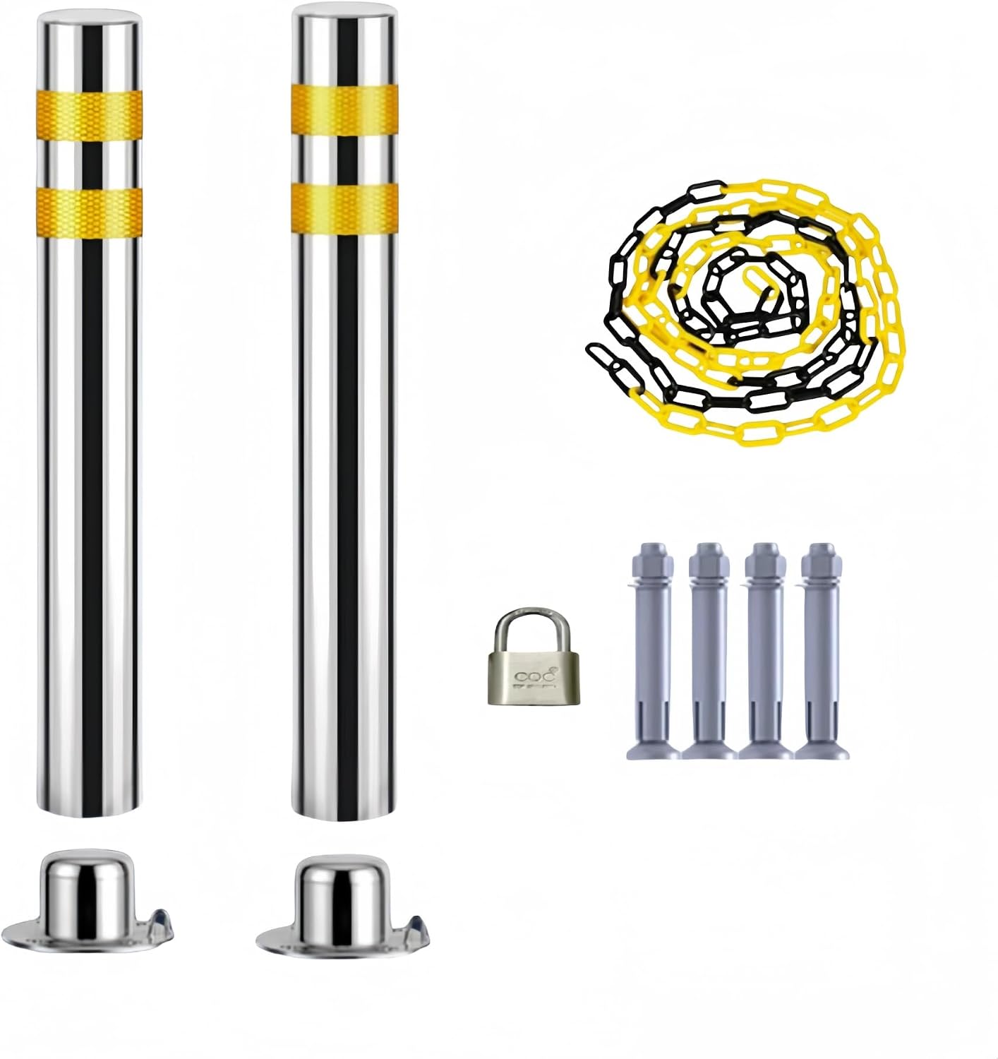 Parking Pole, 1/2 Piece Stainless Steel Parking Pole, Parking Bollard, Anti-collision, Round Car Latch, Parking Pole, Safety Barrier Bollard, Reflective Tape, Safety Barrier Bollard, For Driveway,