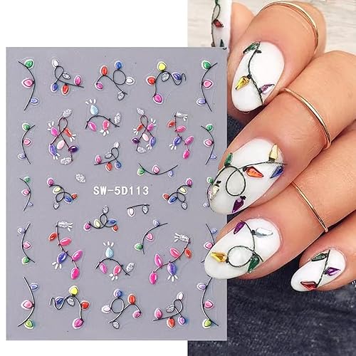 Christmas Colorful Light Nail Art Stickers 5D Embossed Nail Decals