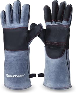 IC ICLOVER Animal Handling Gloves, Snake Bite Proof Gloves, Double Leather | Cat, Dog Training, Bird, Falconry, Snake Reptile Handling, Animal Control, Reinforced Palm Padded, Anti Bite Scratch Gloves