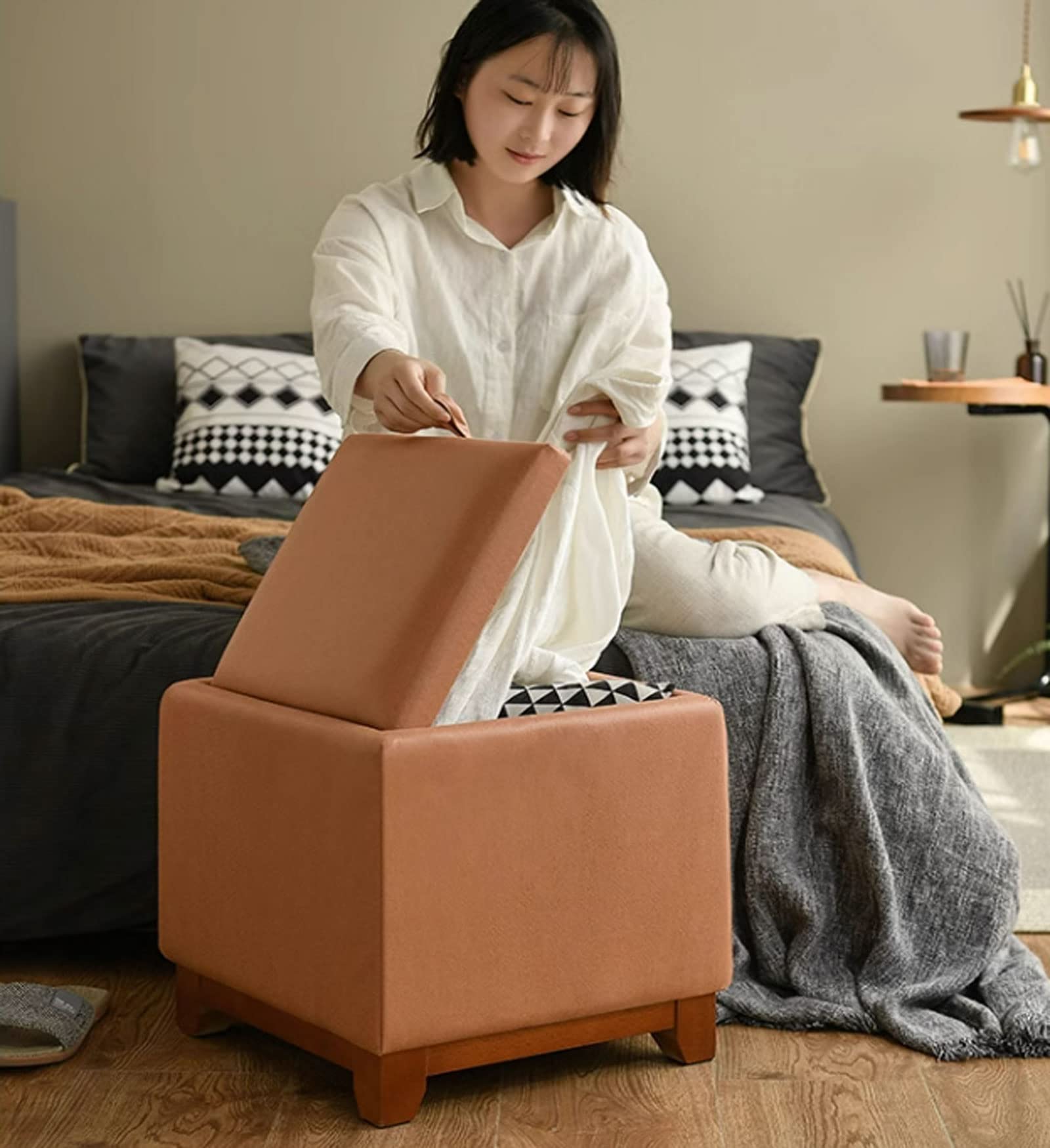 Amazon｜正方形収納オットマンテクノロジー布張りスツールフットレスト